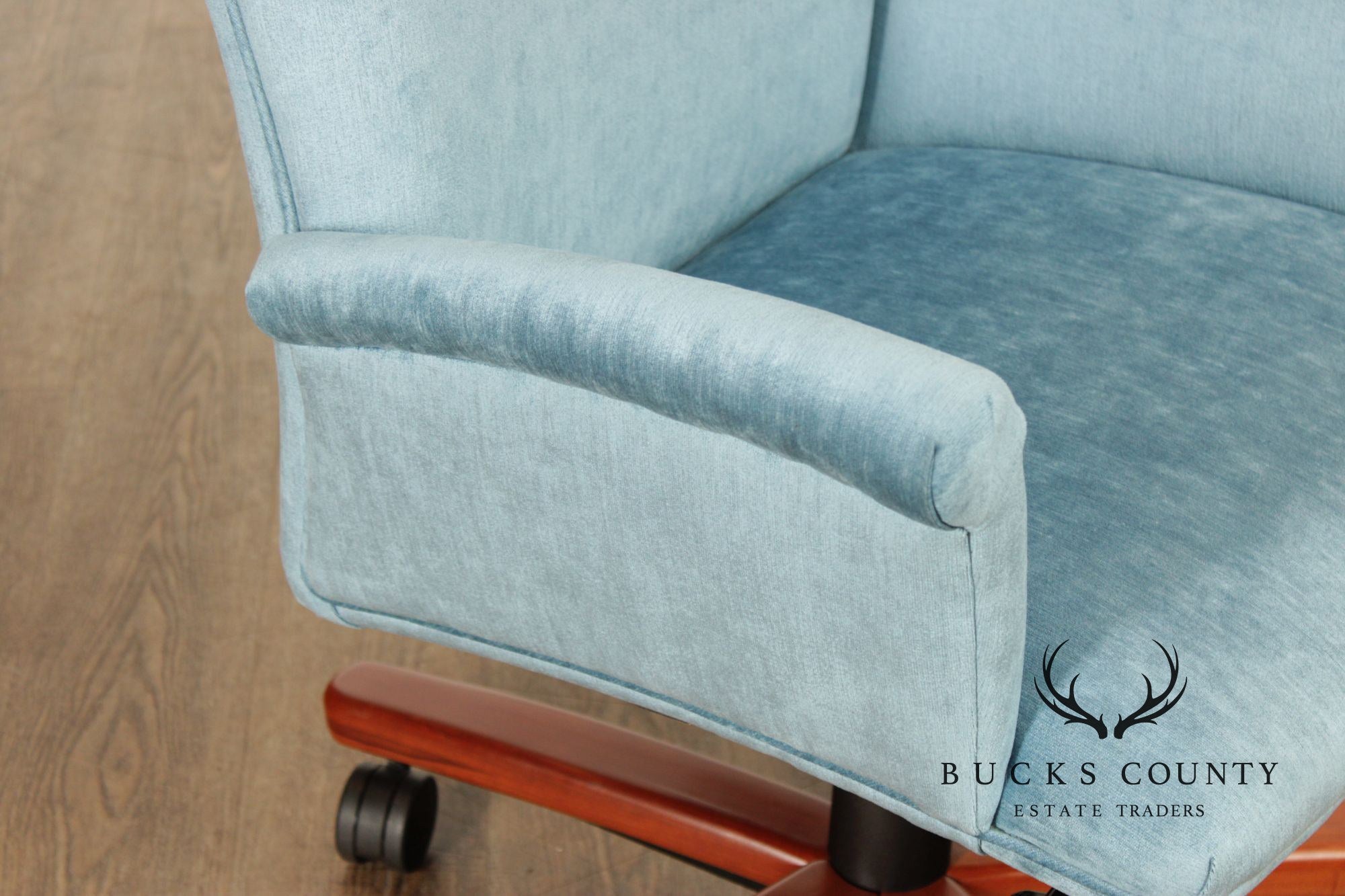 Modern Upholstered Blue Desk Office Chair On Casters