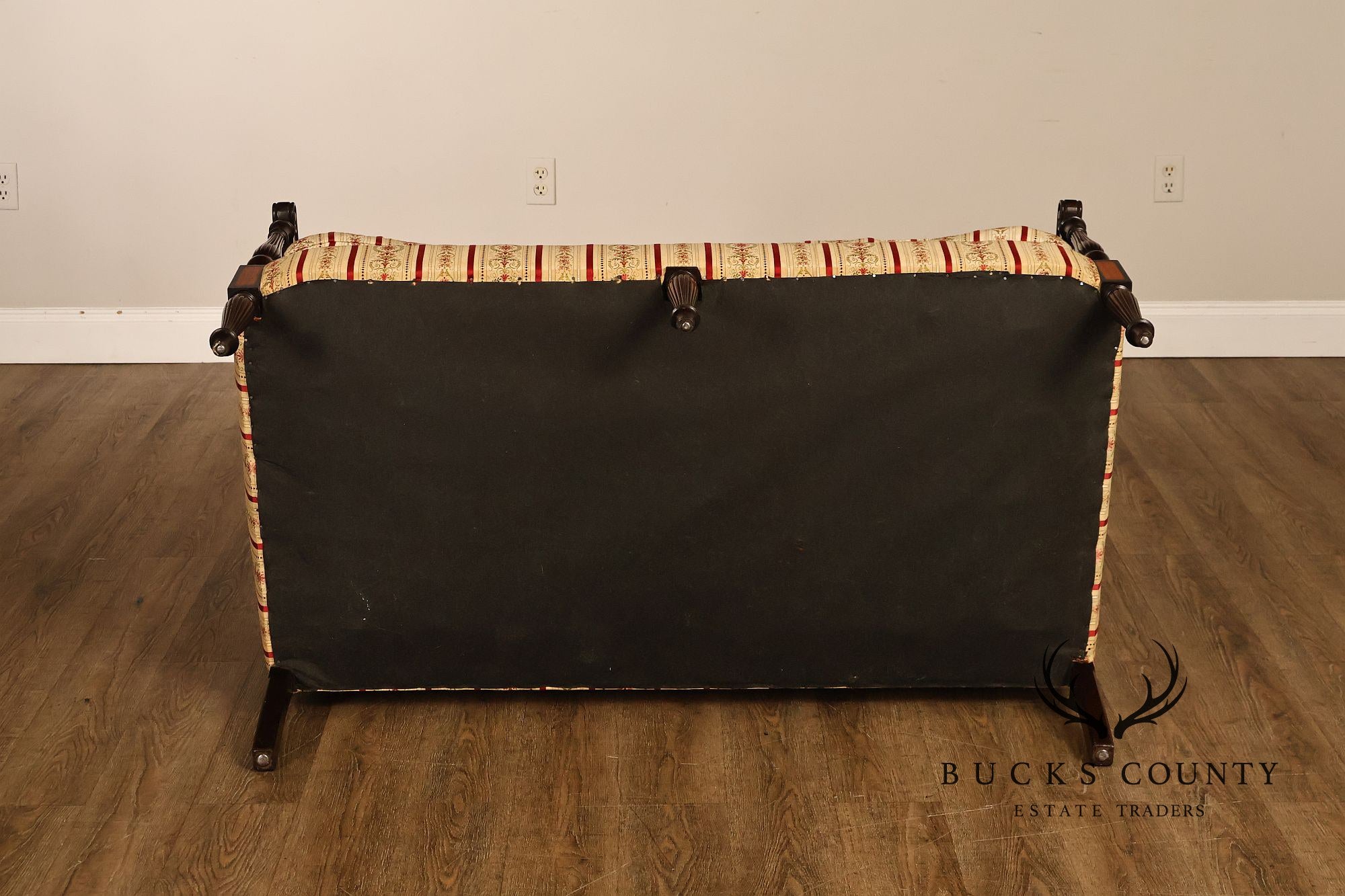 Vintage Sheraton Style Mahogany Inlaid Upholstered Loveseat