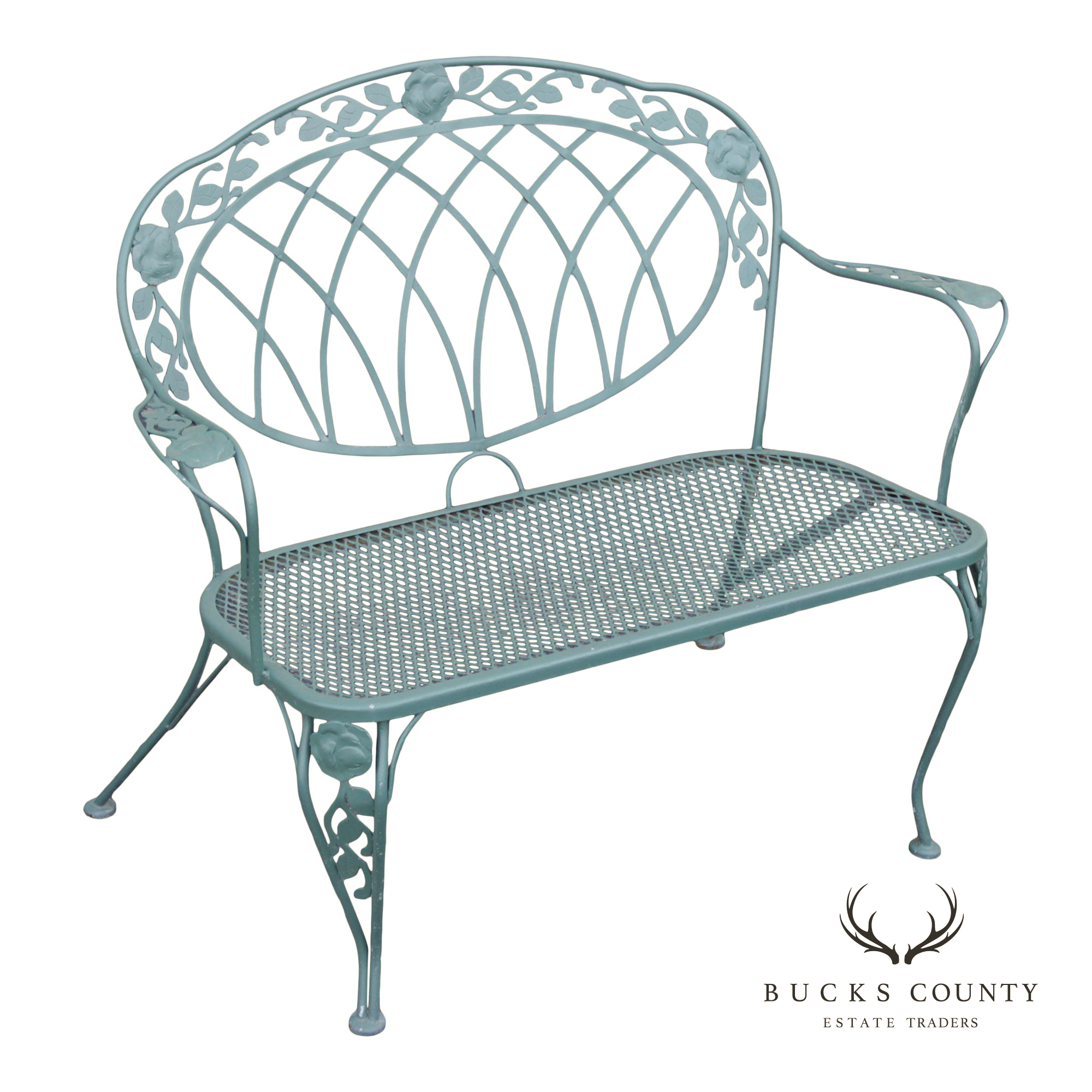 Wrought Iron Outdoor Garden Bench With Rose Motif