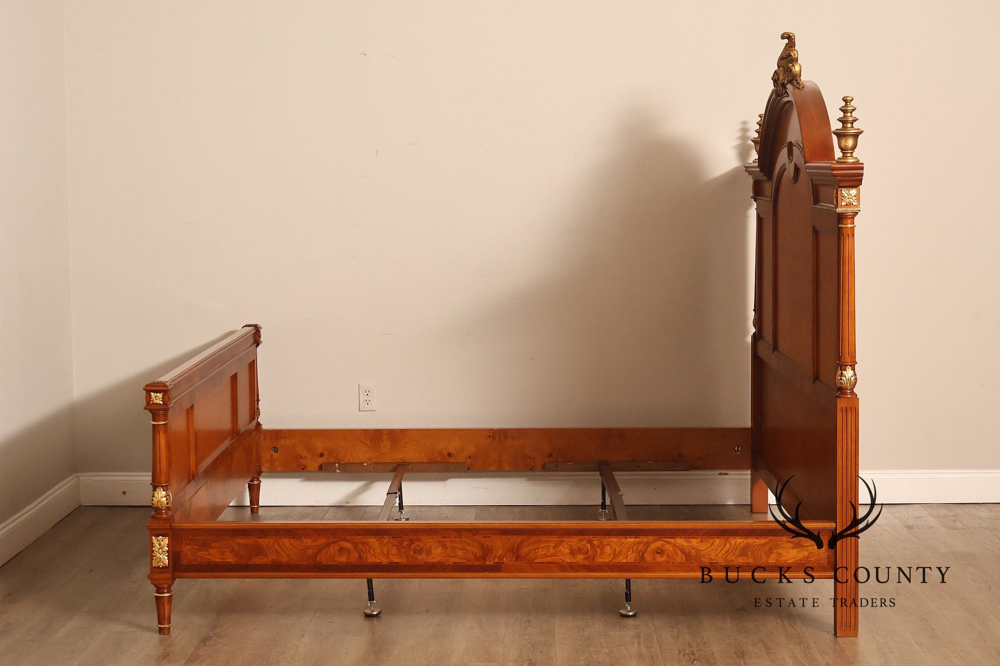 Quality Louis XVI Style Burlwood King Size High Back Bed