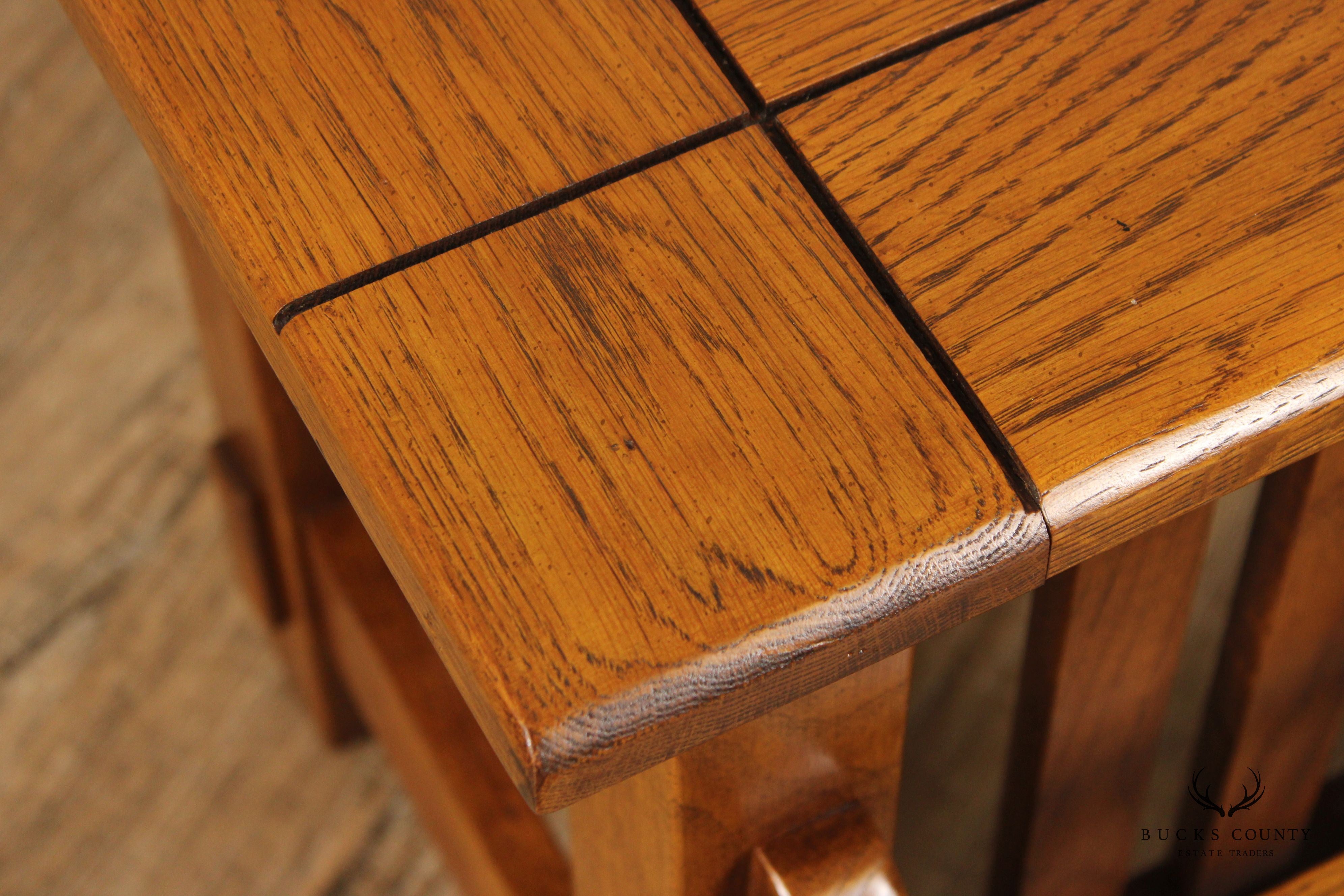 Arts & Crafts Style Oak Side Table and Magazine Rack