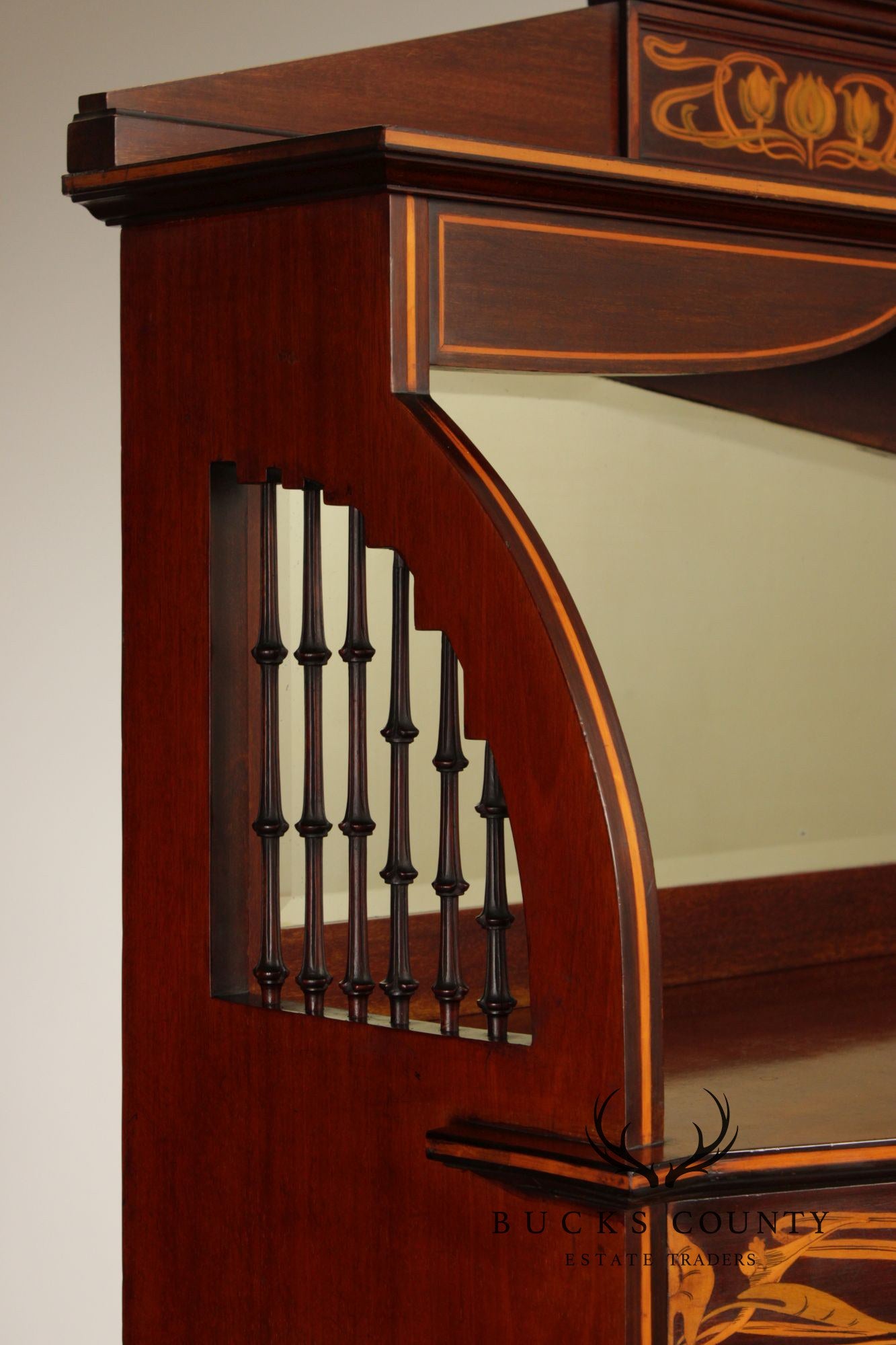 Art Nouveau Antique Inlaid Mahogany Display Case