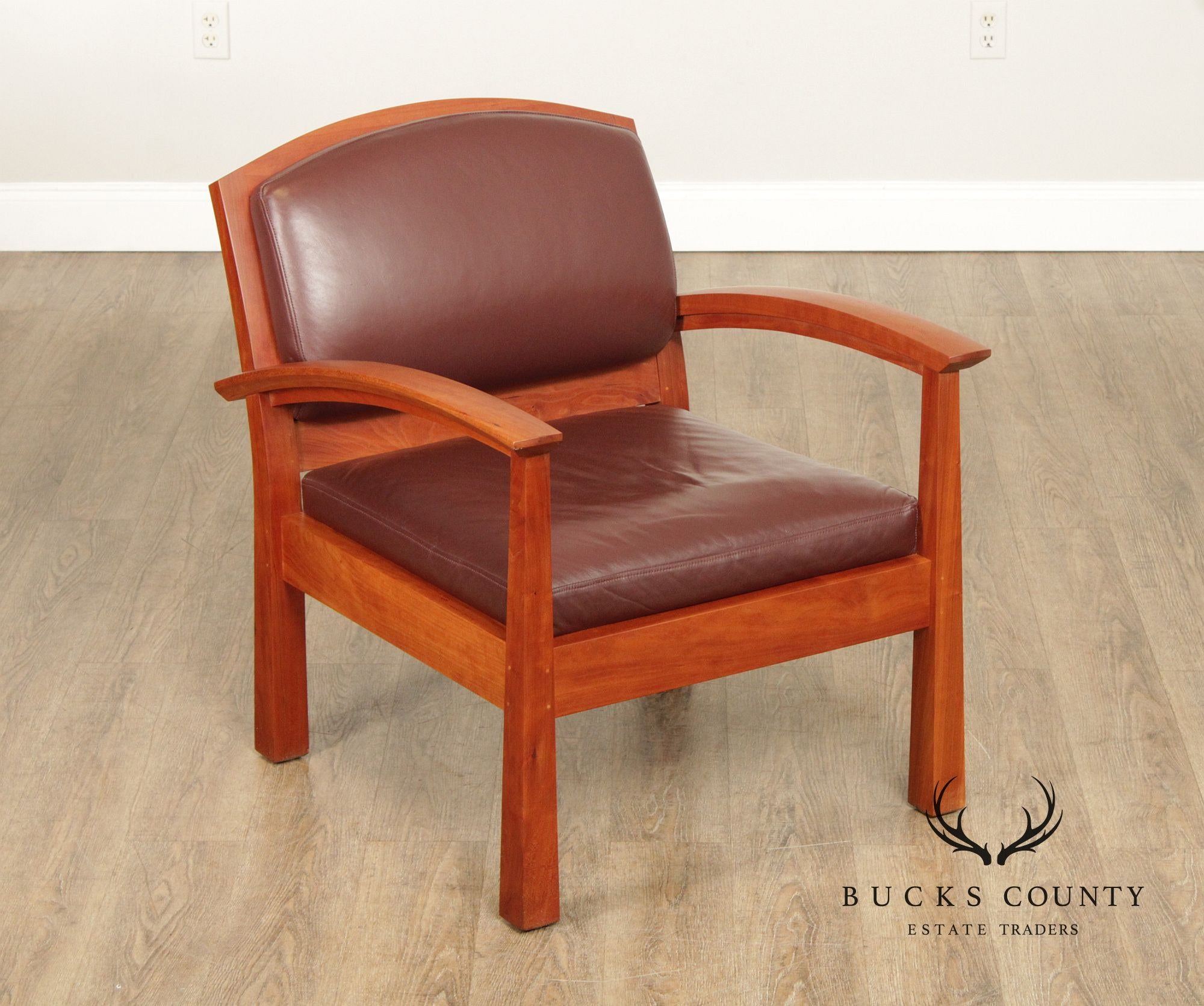 Thomas Moser Studio Crafted Pair of Cherry And Leather Armchairs