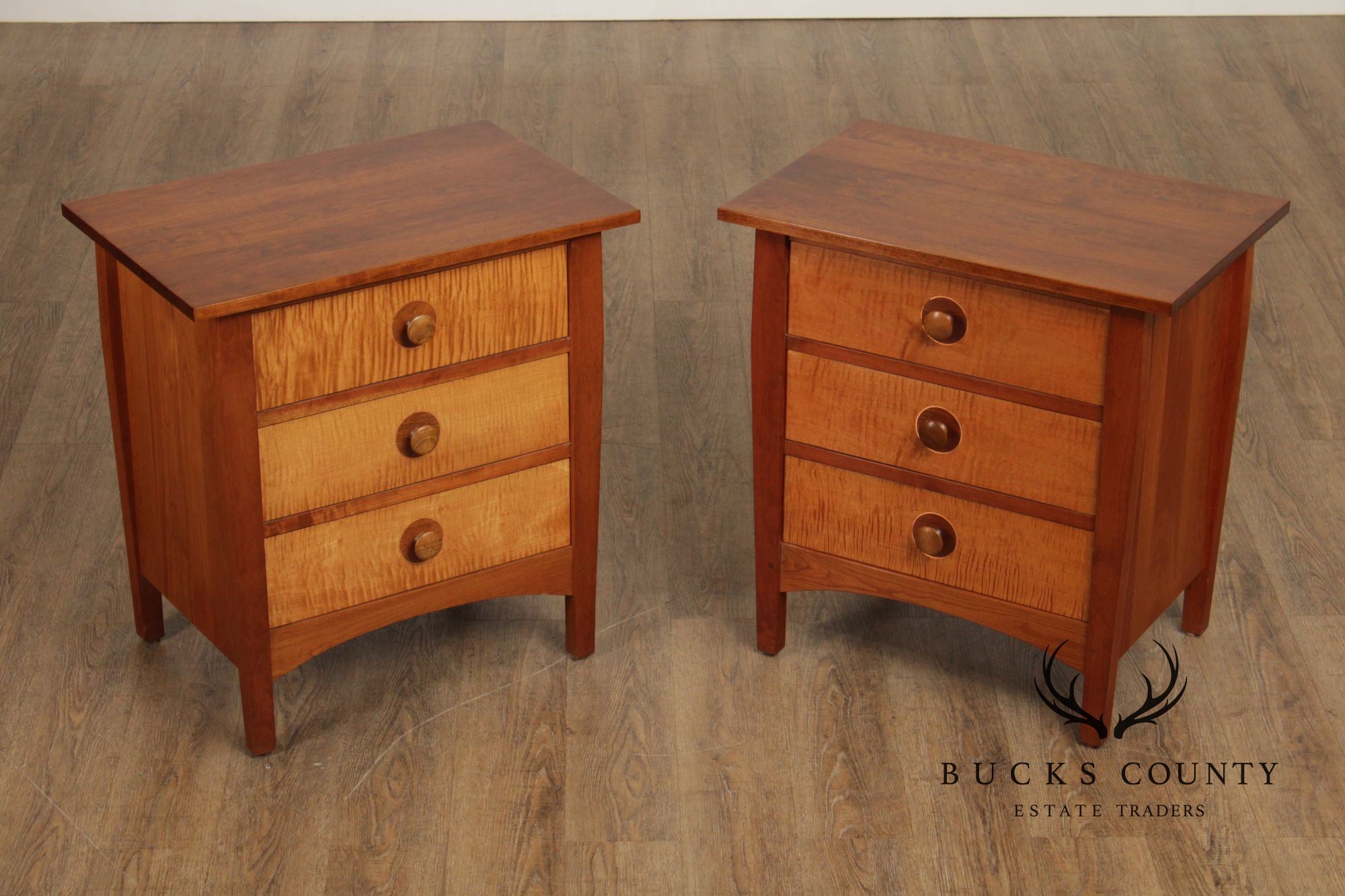 Stickley Mission Collection Pair of Harvey Ellis Three Drawer Cherry Nightstands