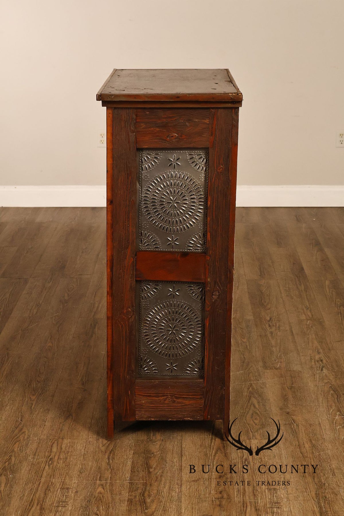 Antique American Country Pine Pie Safe Cabinet With Punched Tin Panels