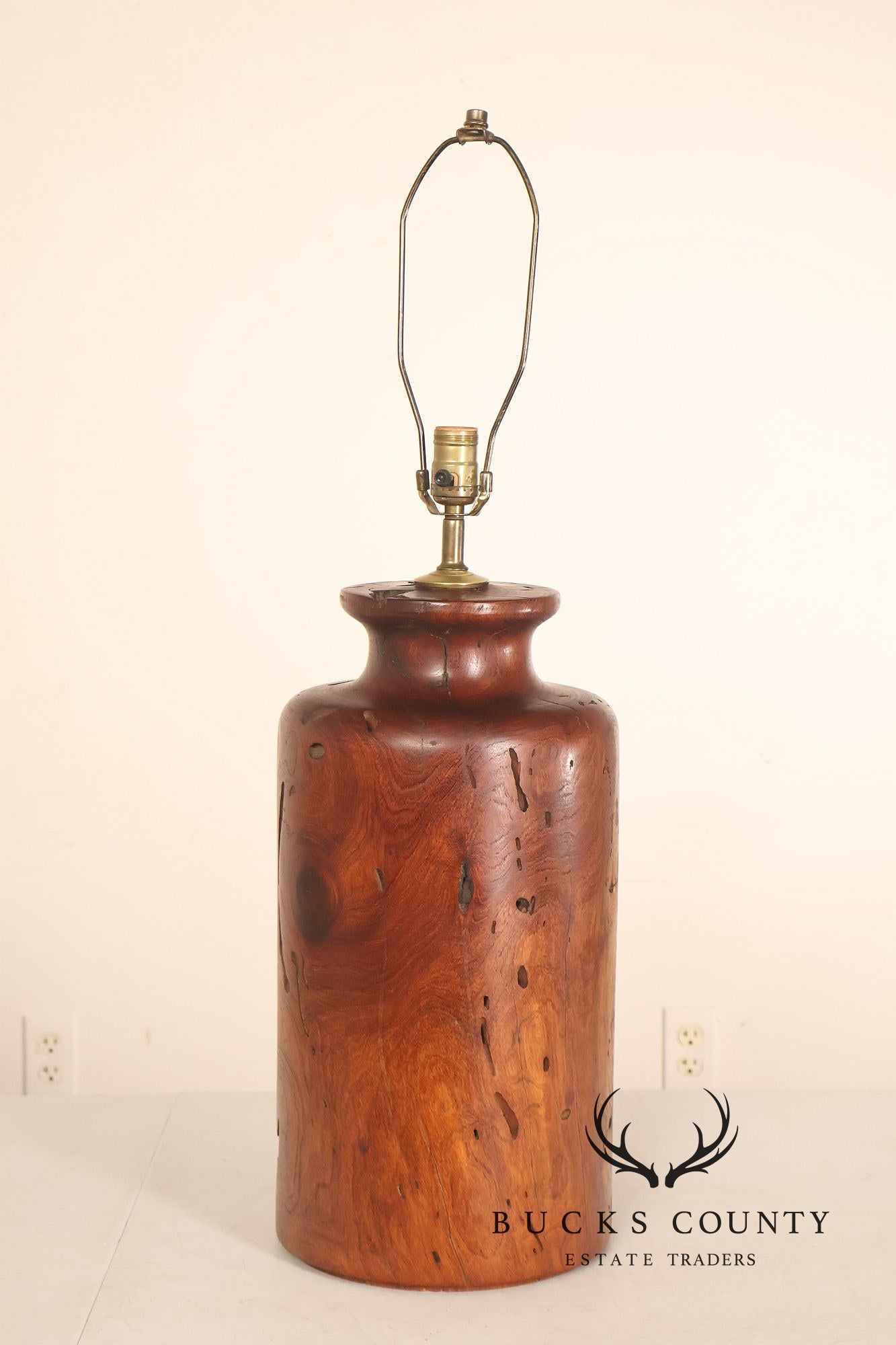 Organic Modern Mid Century Modern Pair of Turned Wood Table Lamps