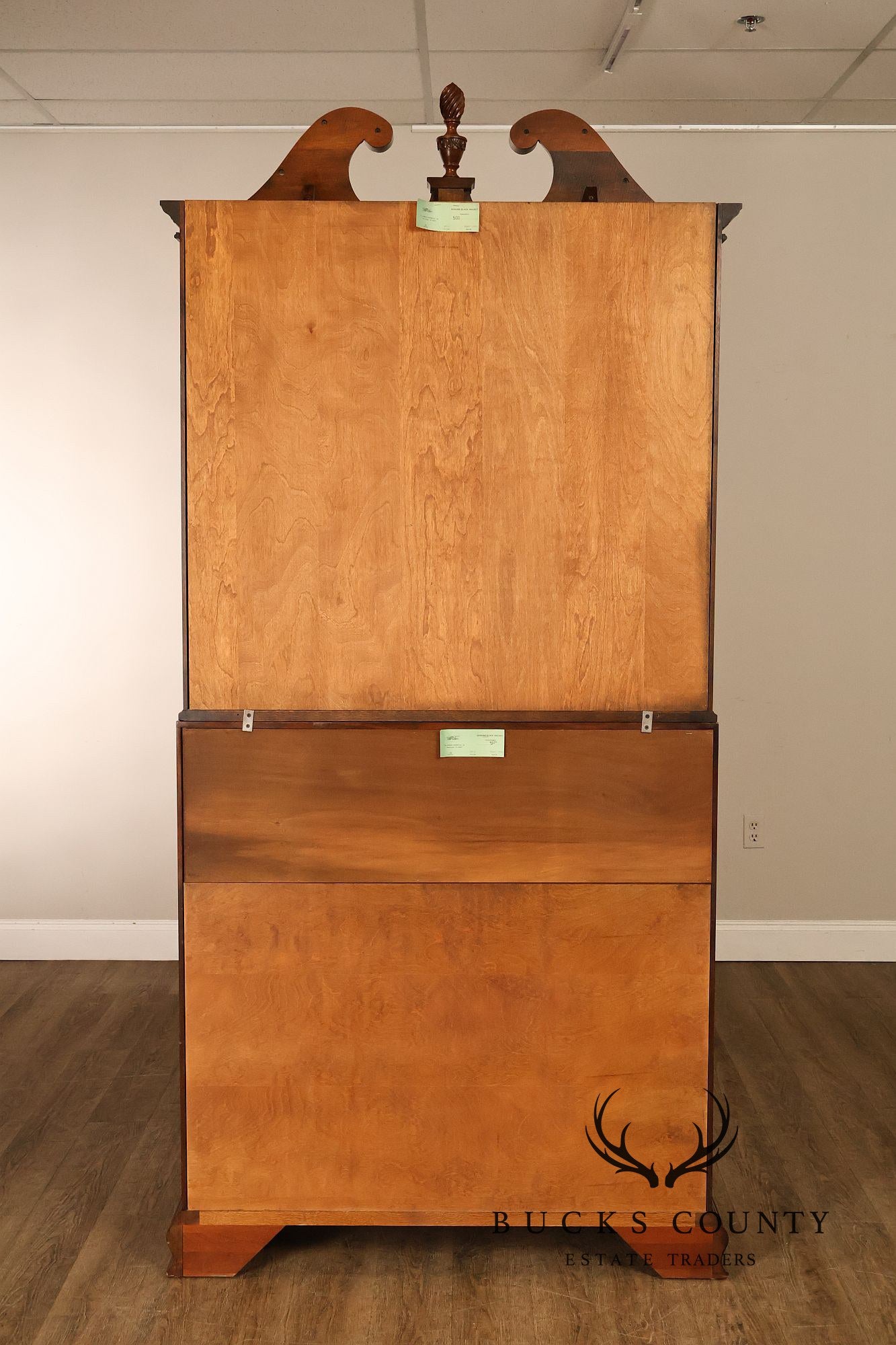 HENKEL HARRIS CHIPPENDALE STYLE TWO PART BLACK WALNUT BLIND DOOR SECRETARY DESK