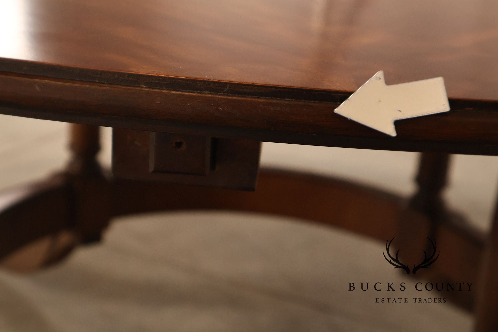 E.J. Victor Regency Style Round Inlaid Mahogany Pedestal Dining Table