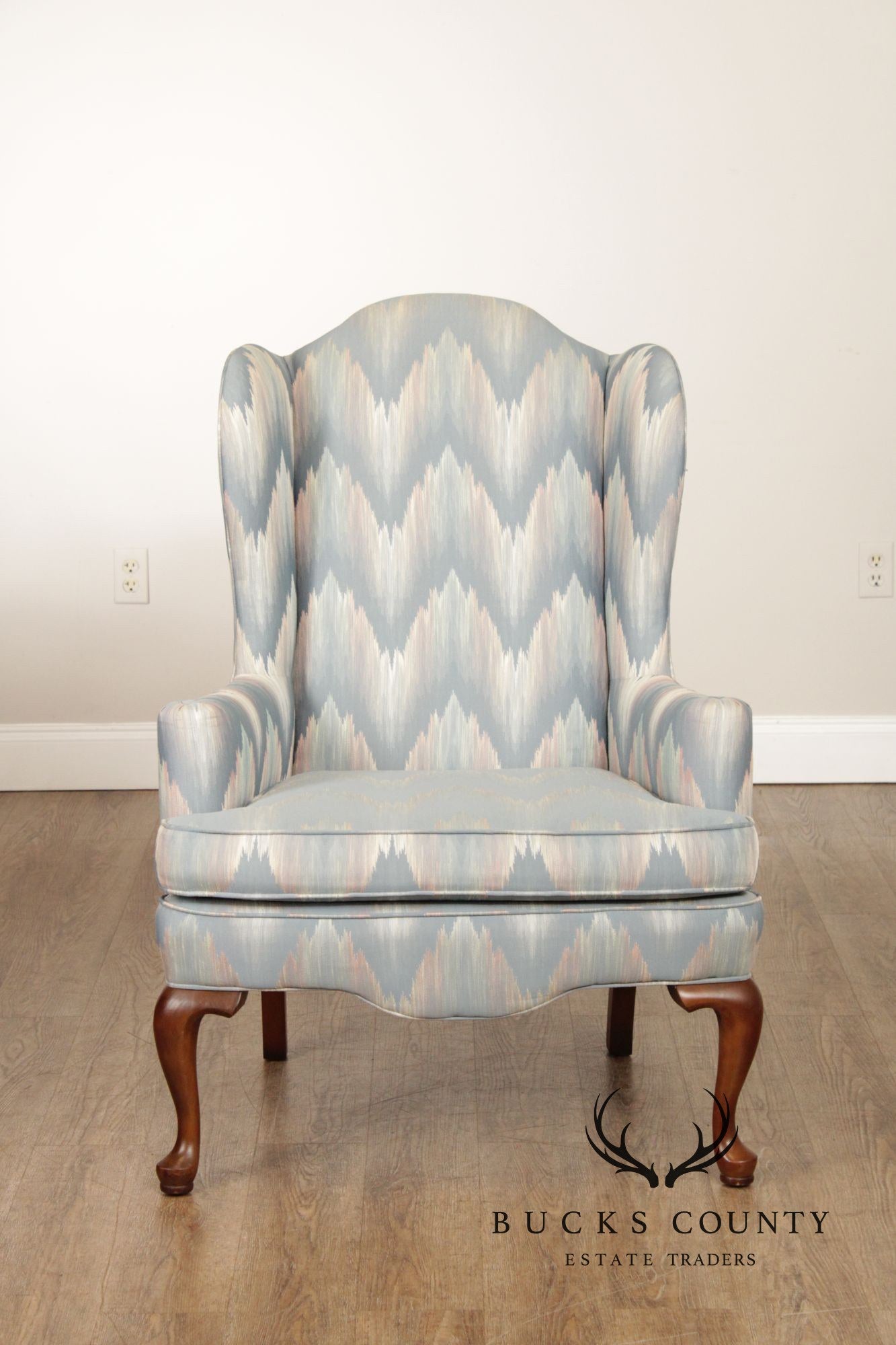 Ethan Allen Queen Anne Style Pair of Wingback Chairs