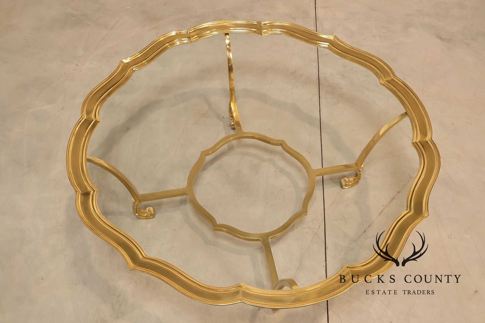 LaBarge Scalloped Brass And Glass Coffee Table