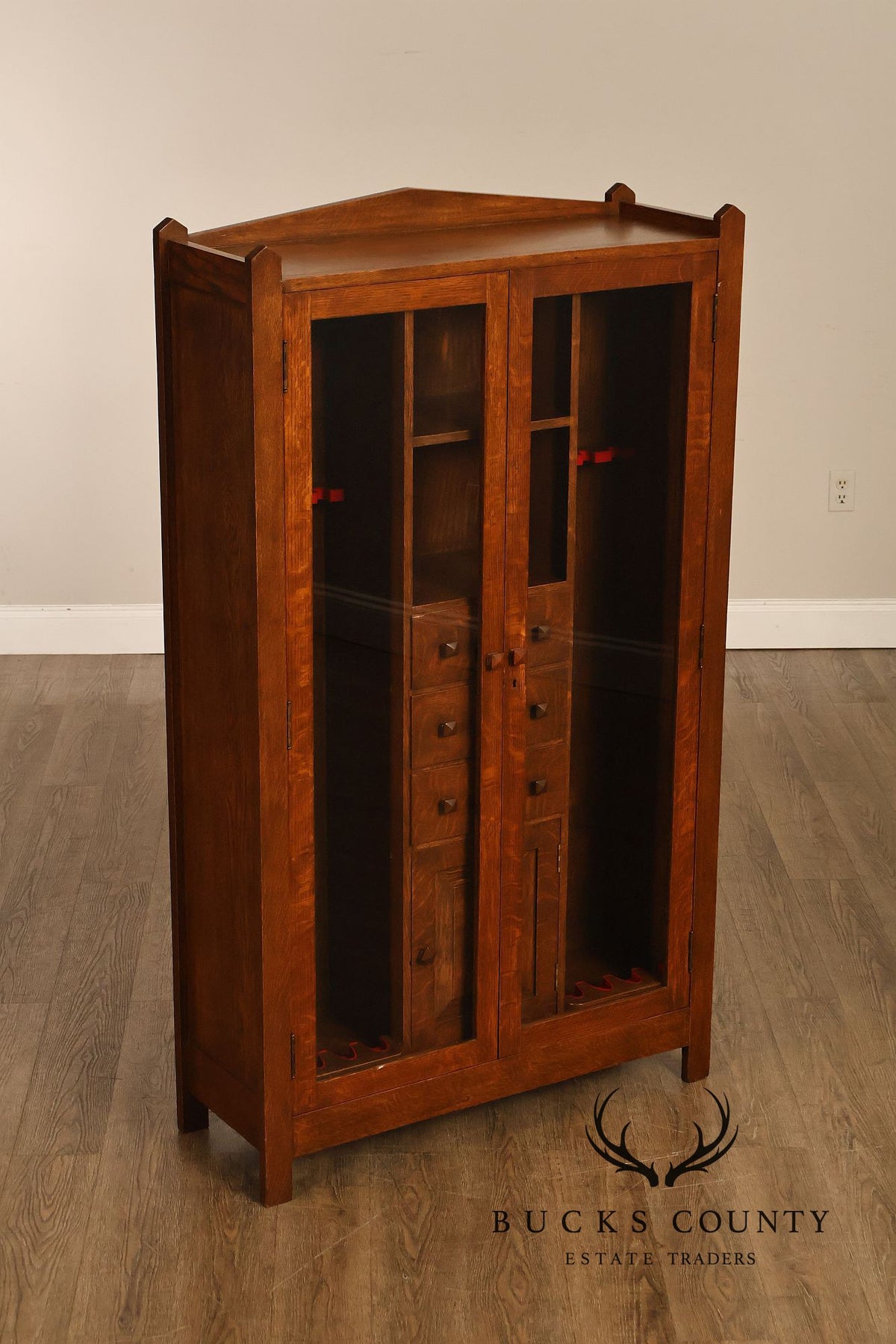 Antique Grand Rapids Mission Oak Gun Cabinet