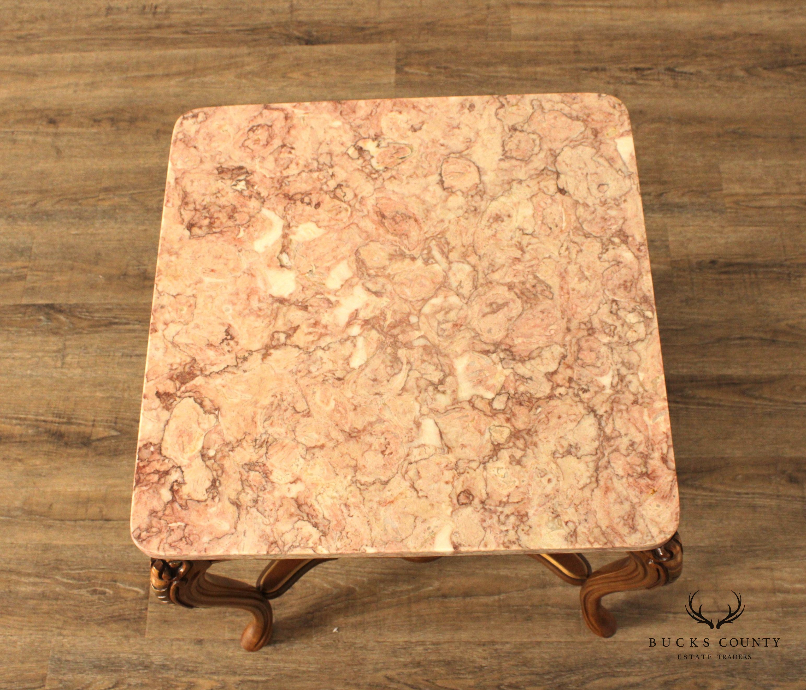 FRENCH LOUIS XV STYLE VINTAGE PAIR MARBLE TOP END TABLES