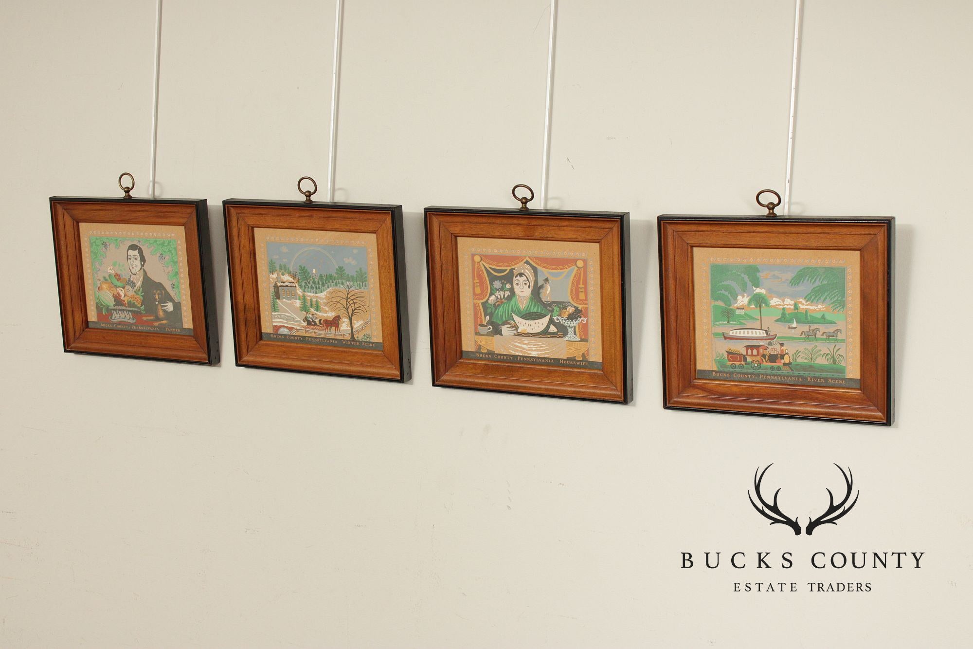 Folk Art Style Set of Four Bucks County Framed Prints