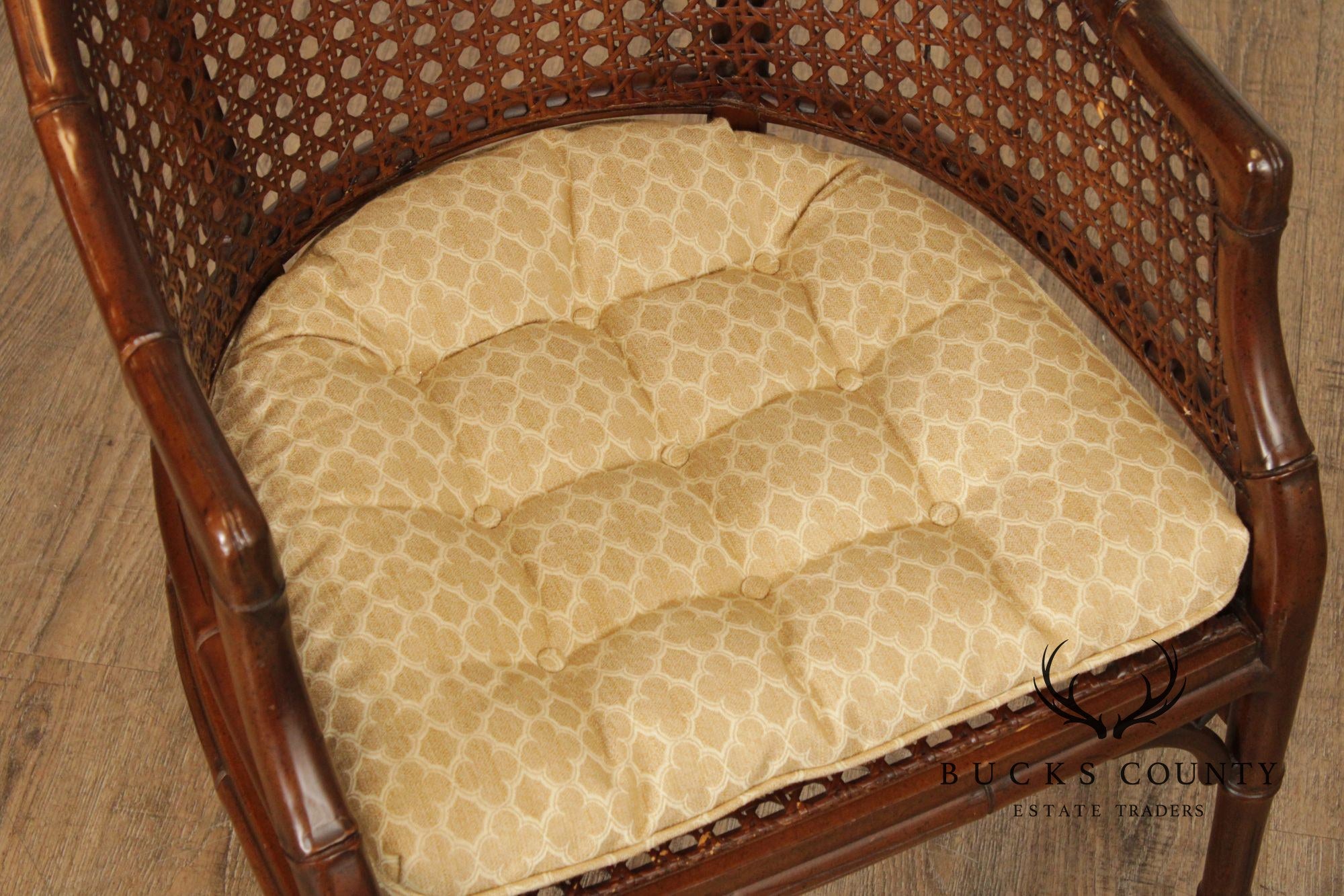 Hollywood Regency Caned Faux Bamboo Armchair
