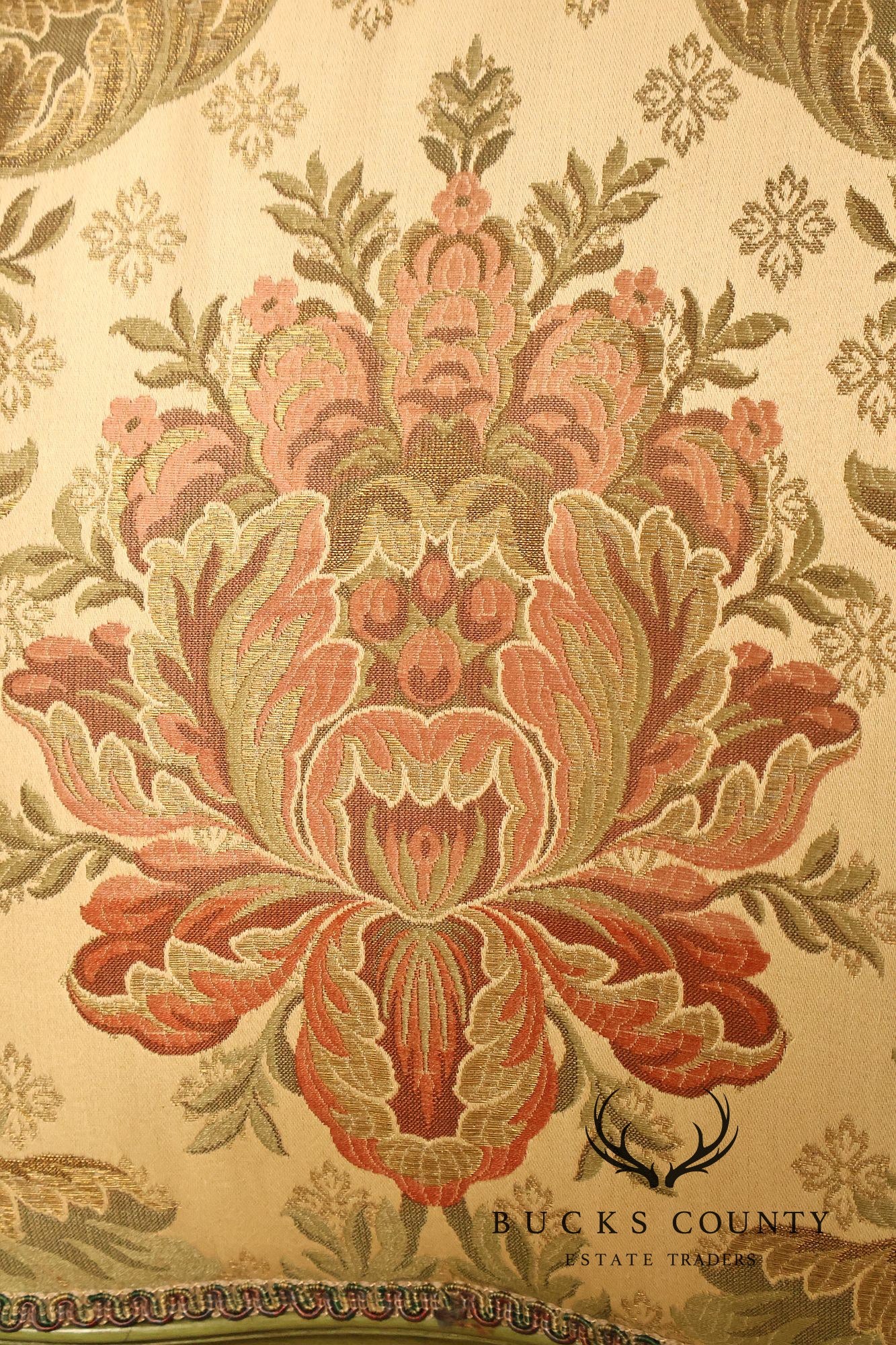 Vintage Louis XV Style Green Painted Floral Upholstered Armchair