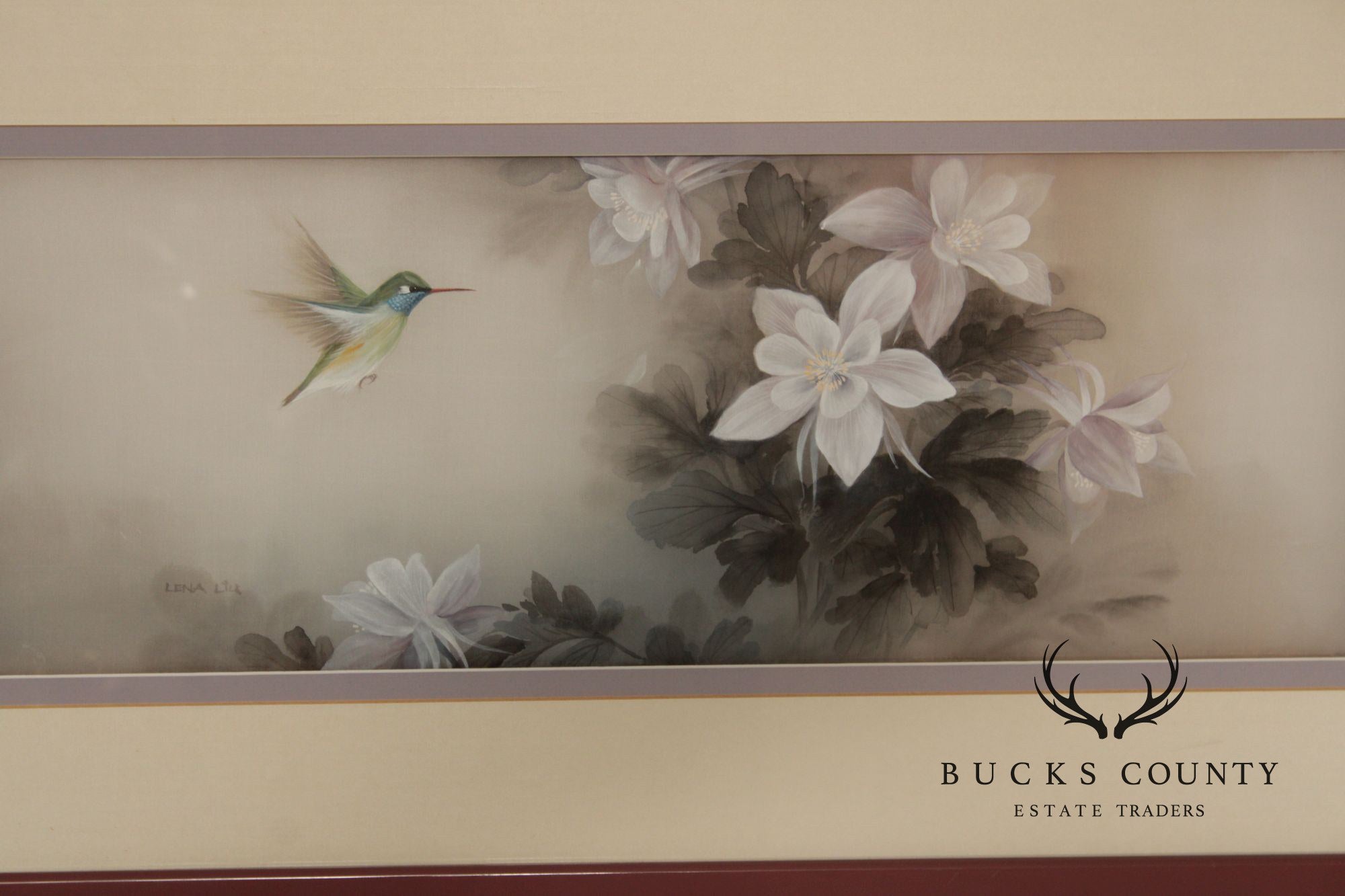 Lena Liu Chinese Pair of Bird and Flower Paintings on Silk