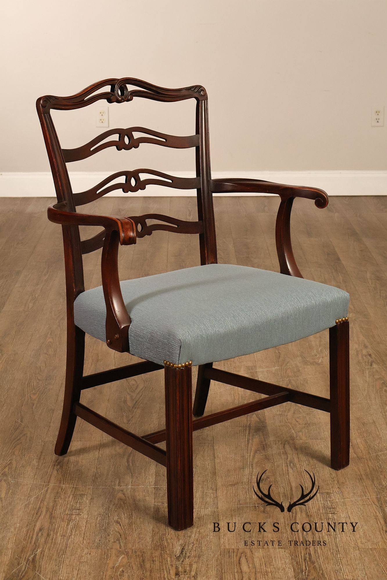 1940's Chippendale Style Set Of Six Mahogany Ladder Back Dining Chairs