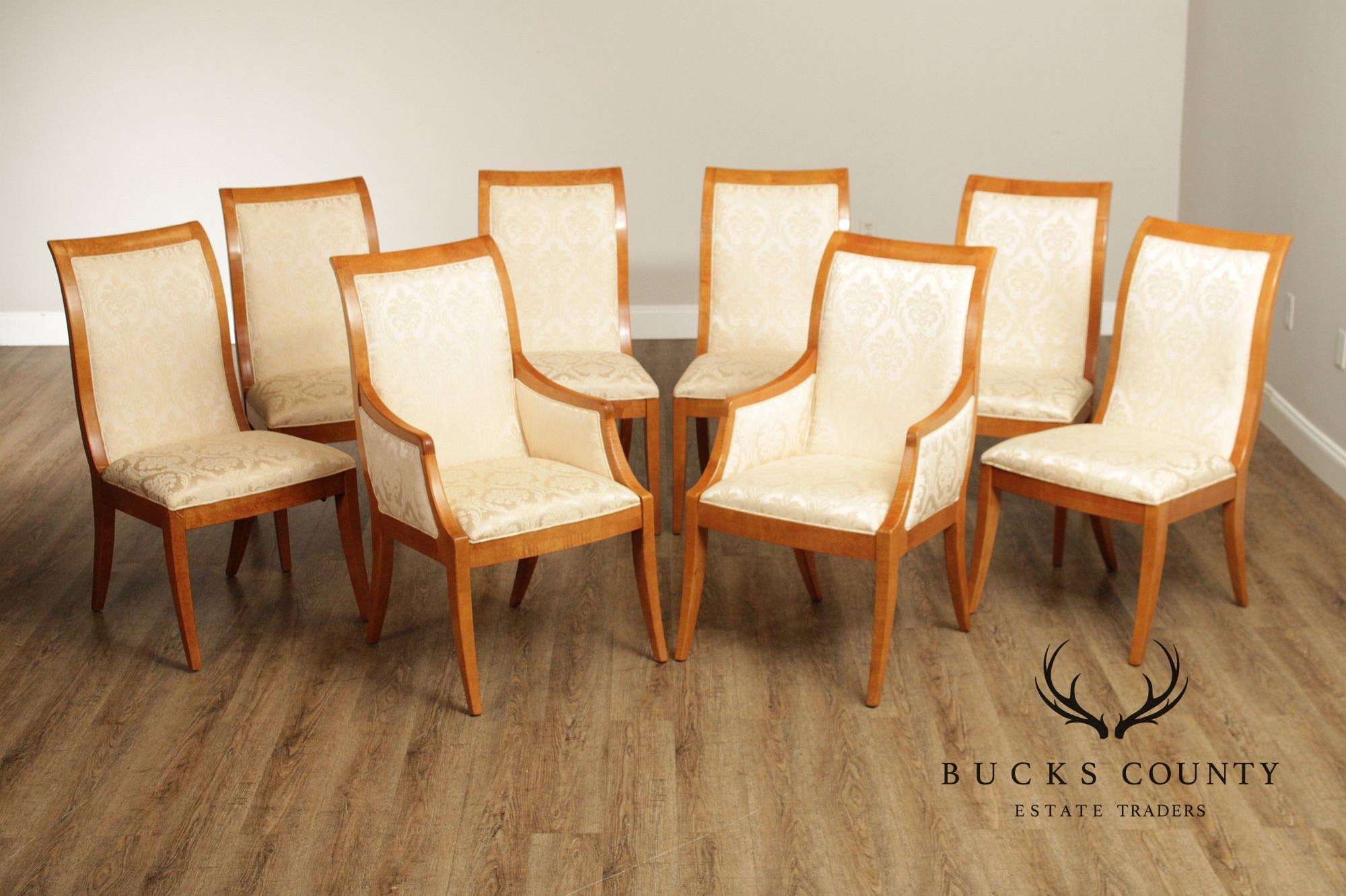 Hickory White Empire Style Set of Eight Maple Dining Chairs