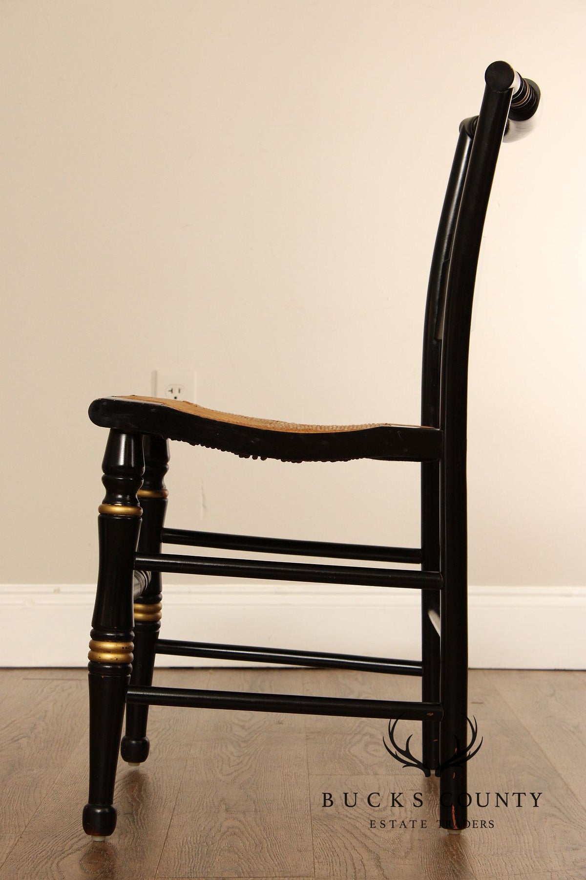 Early American Style Ebonized Rush Seat Side Chair