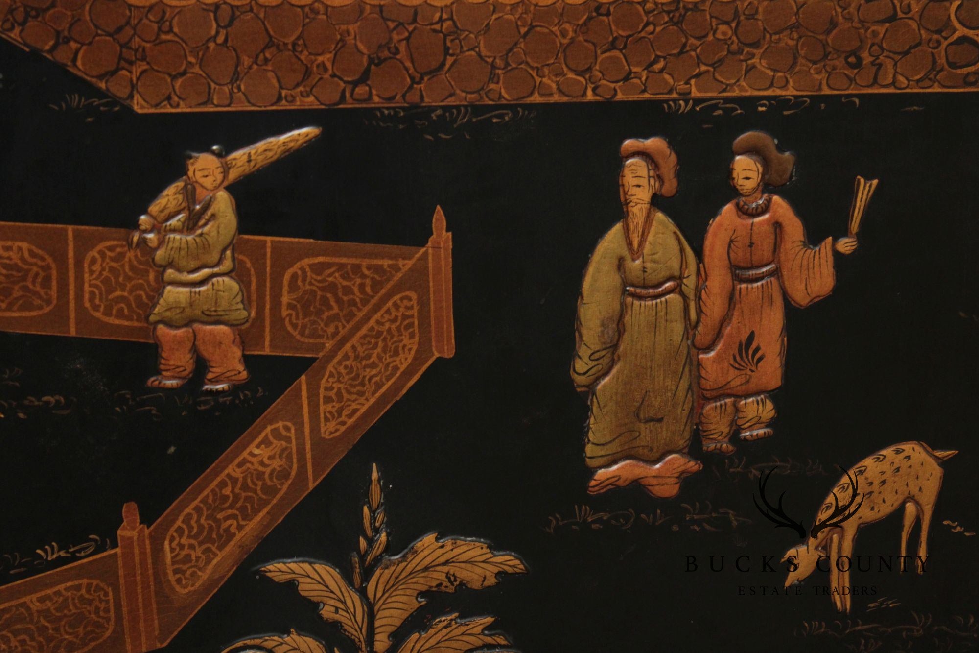 Georgian Furnishing Co. Pair Of Black Lacquer Chinoiserie Cabinets