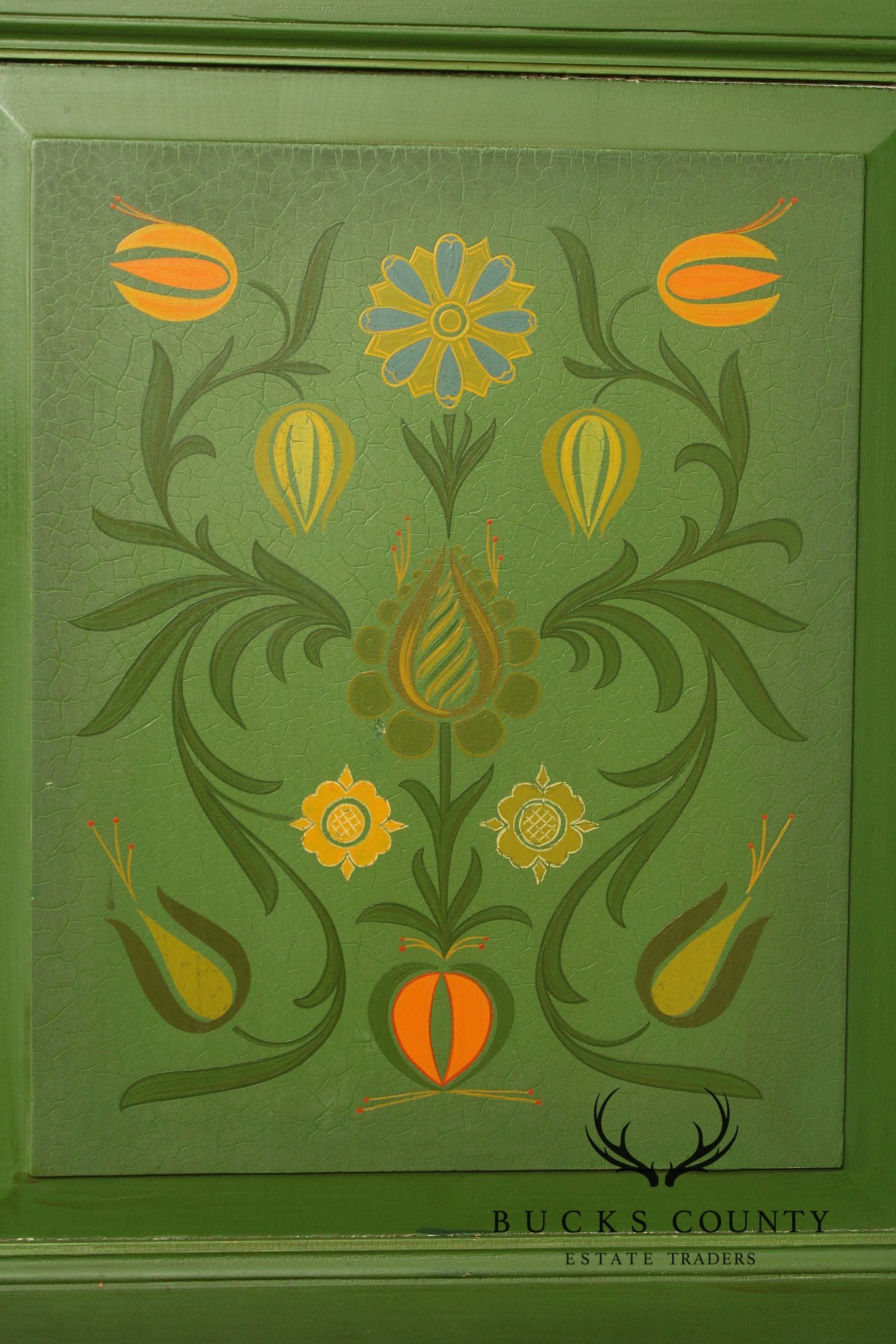 Folk Art Hand Painted Large European Two Door Armoire
