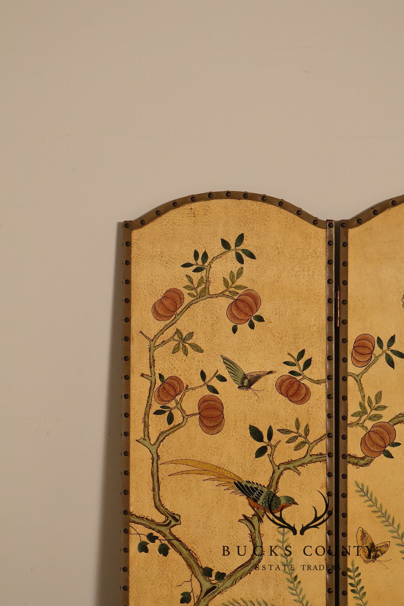 Decorative Crafts Chinoiserie Style Four Panel Hand-Painted Folding Screen