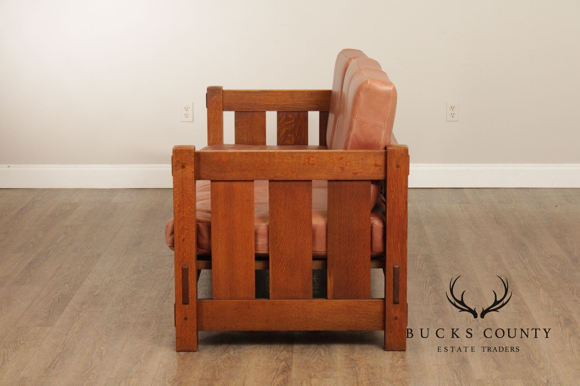 Gustav Stickley Antique Mission Oak and Leather Even-Arm Settle Sofa