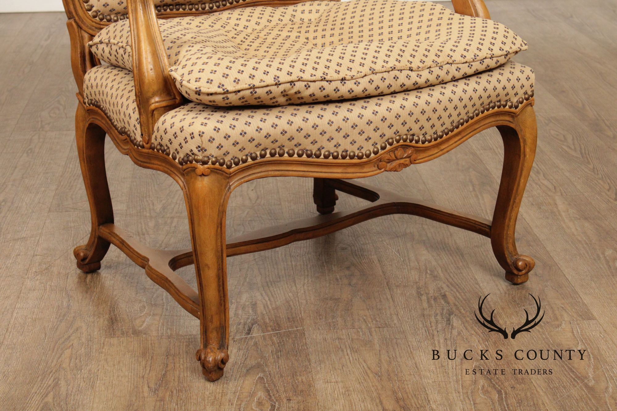 French Provincial Style Carved Frame Fauteuil Armchair