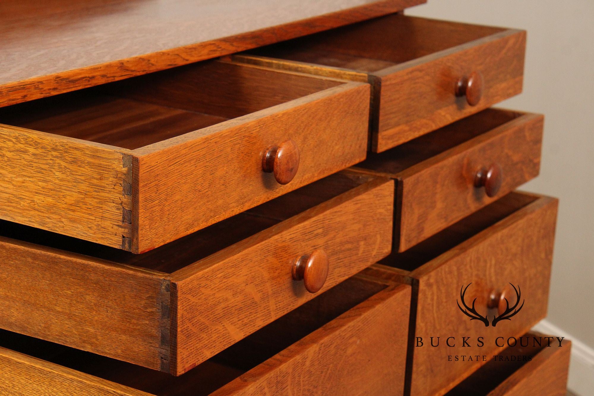 Antique L. & J.G. Stickley Mission Oak Tall Chest of Drawers