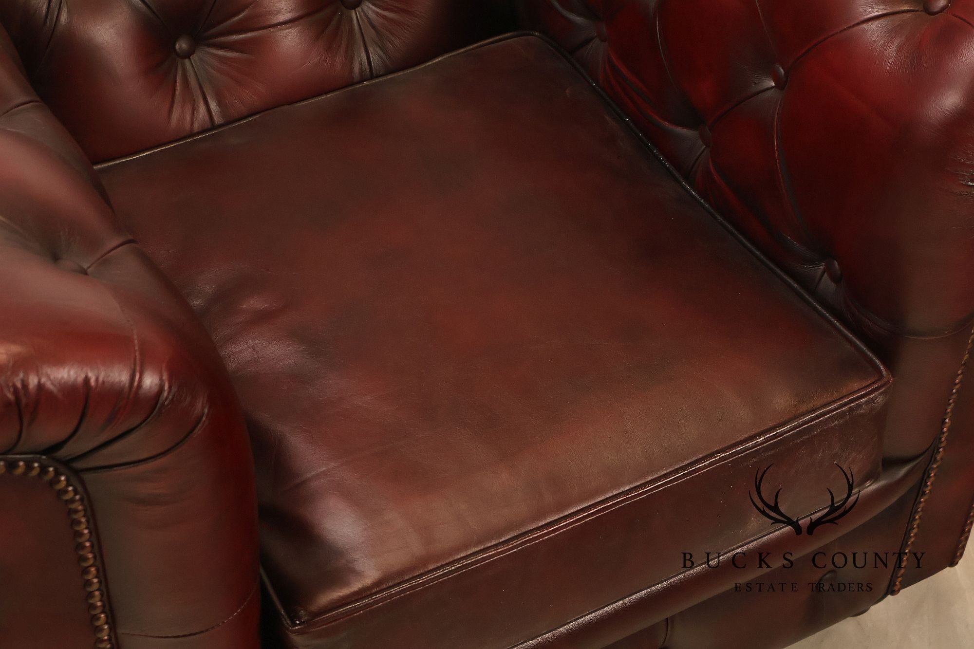 Chesterfield Style Pair of Oxford Red Leather Club Chairs