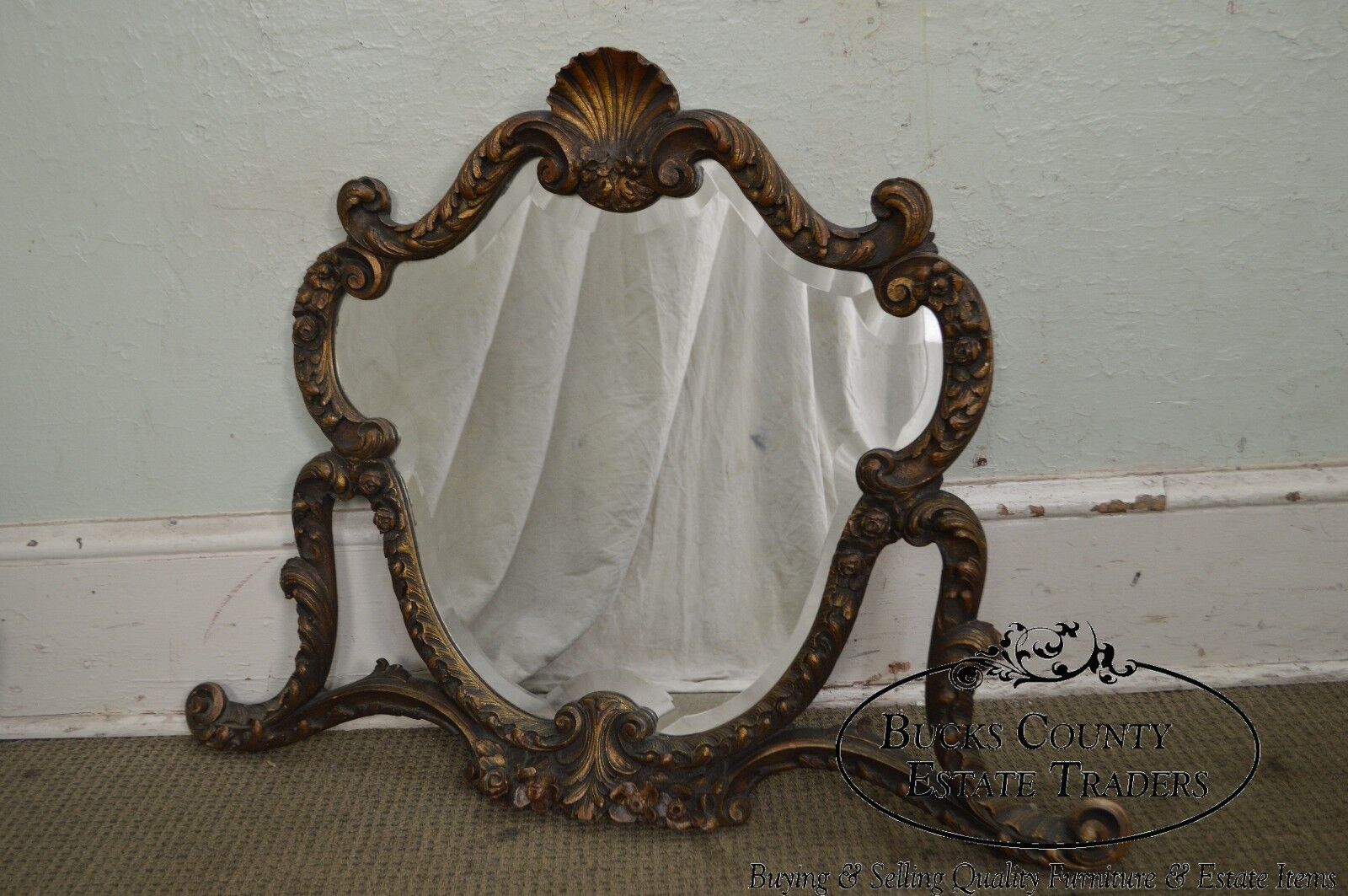 1920s Rococo Gilt Wood Carved Vanity Mirror