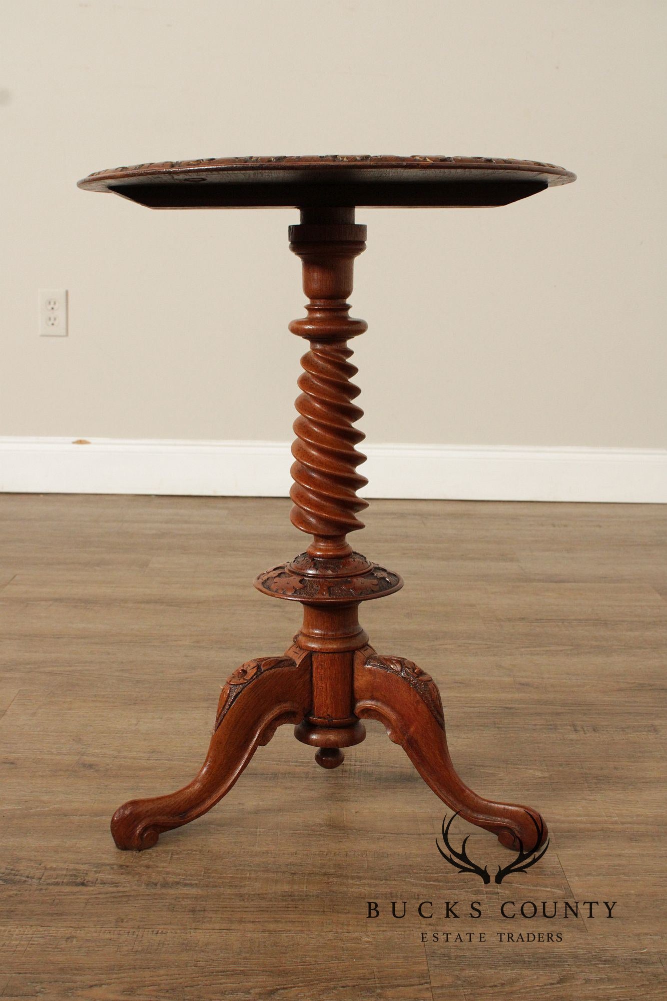 Antique Victorian Carved Walnut Tea or Wine Table