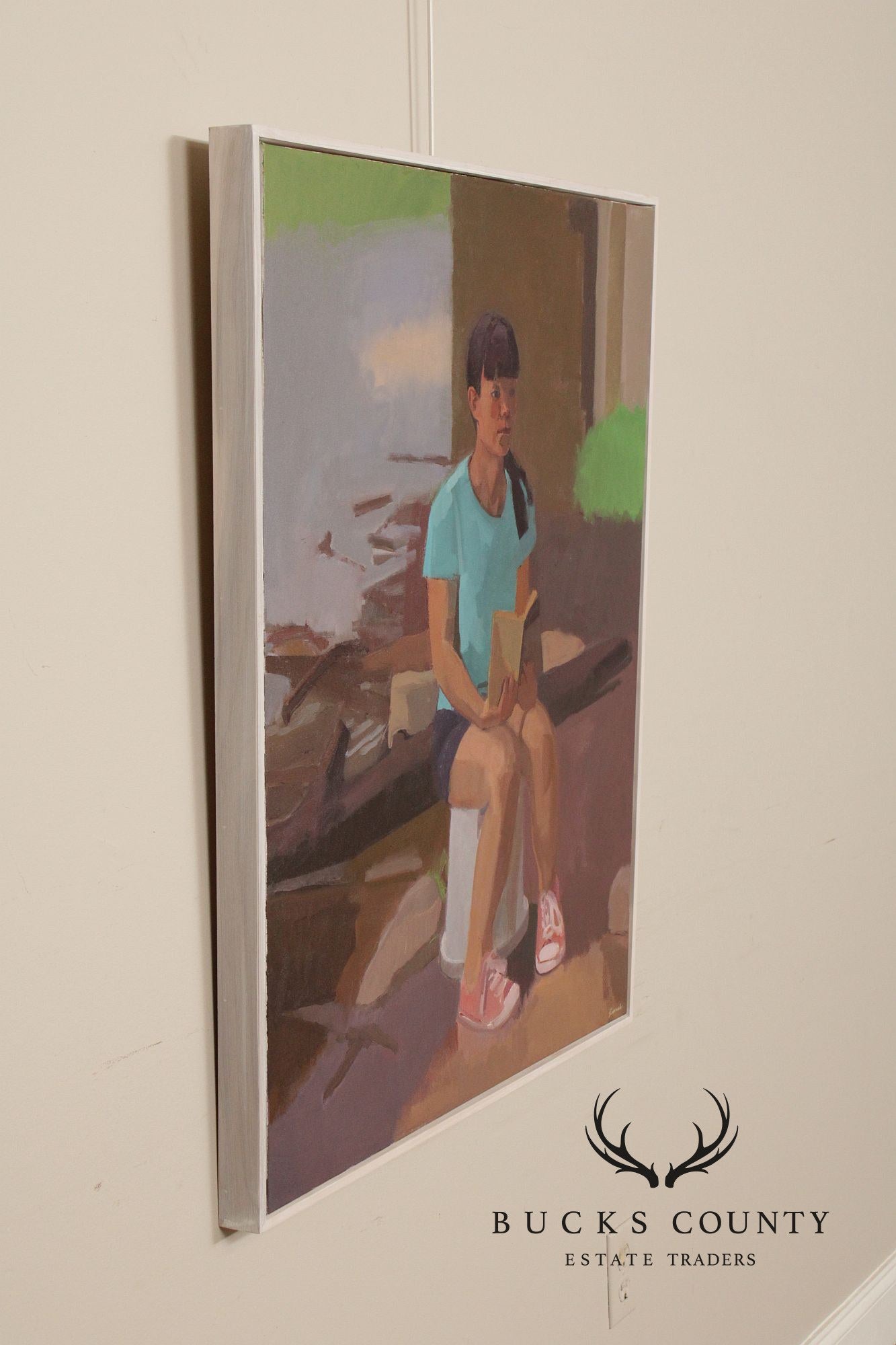 Tim Kennedy Oil on Canvas Portrait, 'Holly Reading'