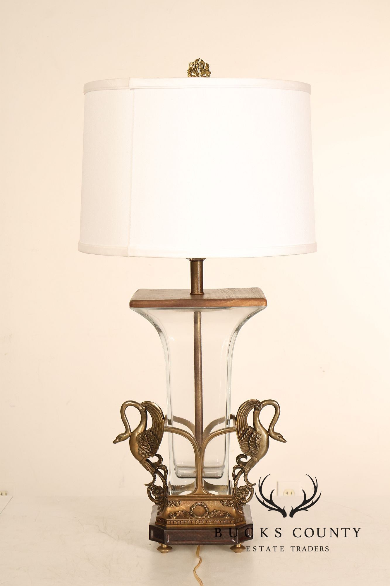 Castilian Brass Swan Motif Table Lamp with Glass Body