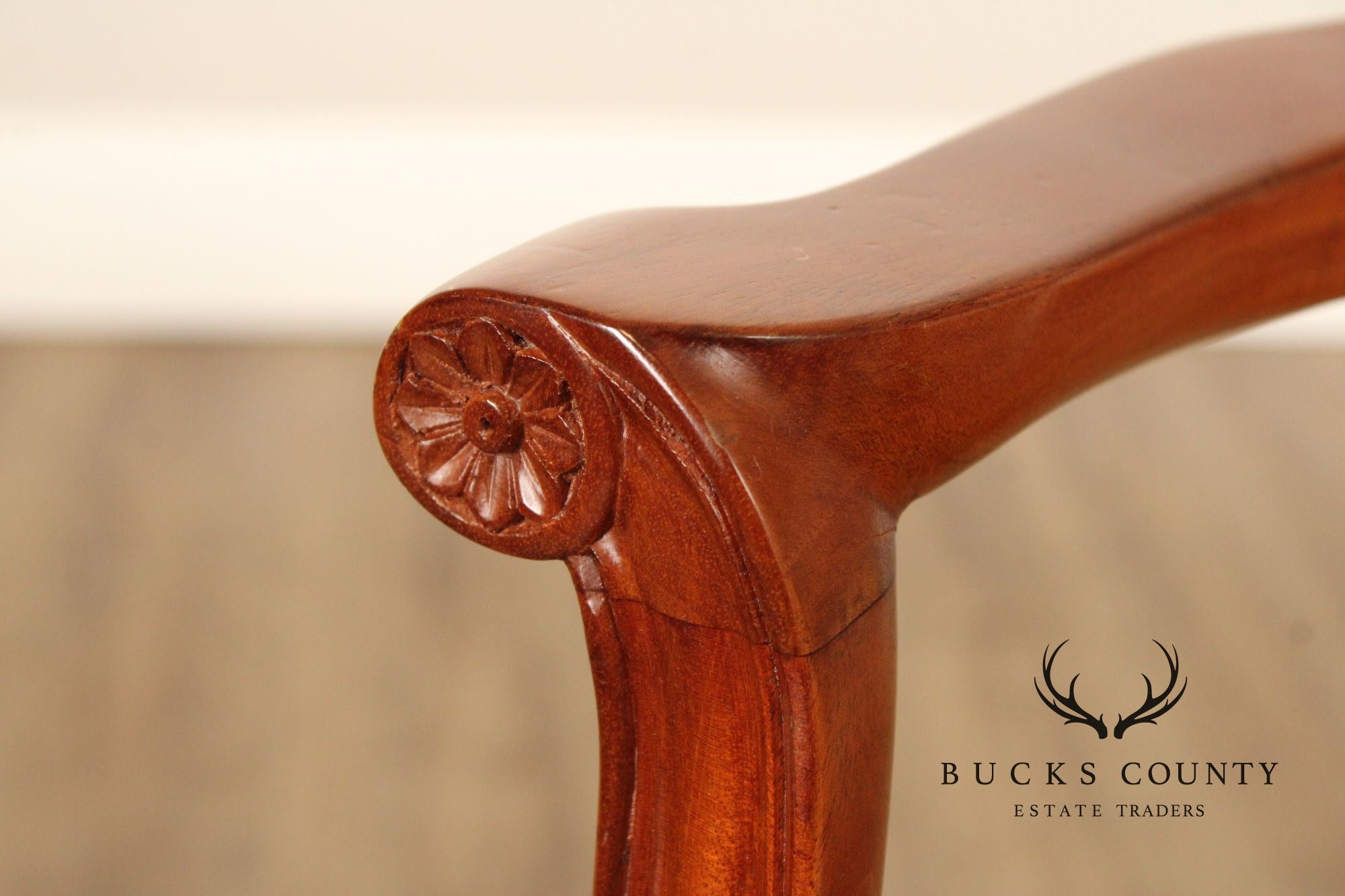 Hepplewhite Style Set of Four Carved Mahogany Shield Back Dining Chairs