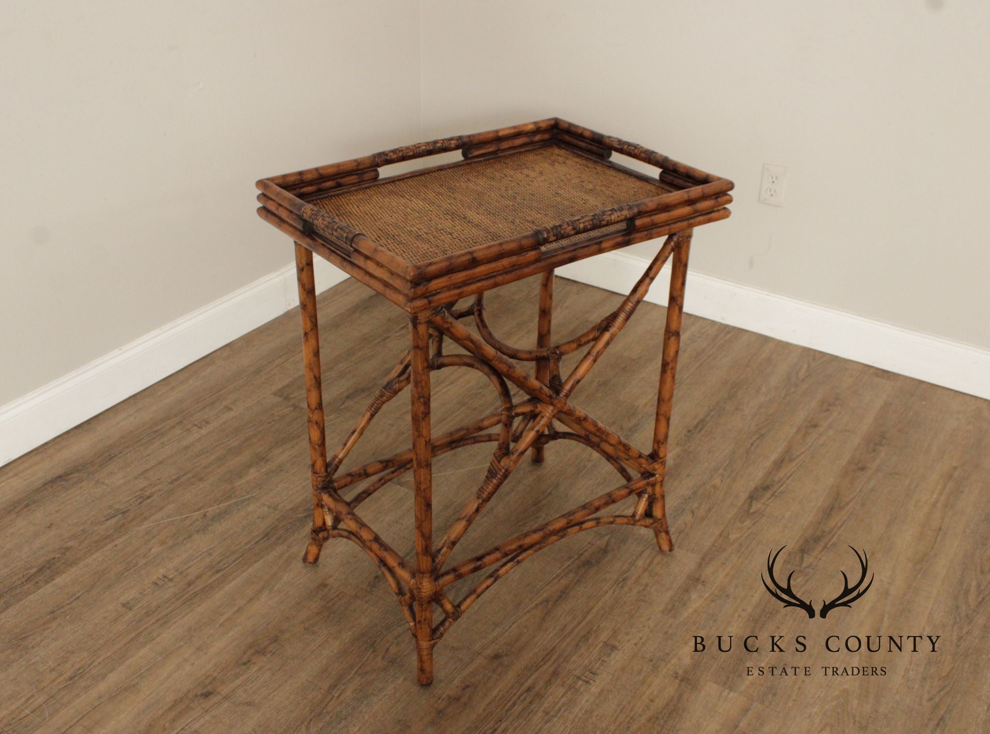 Vintage Bamboo and Rattan Server Tray Table
