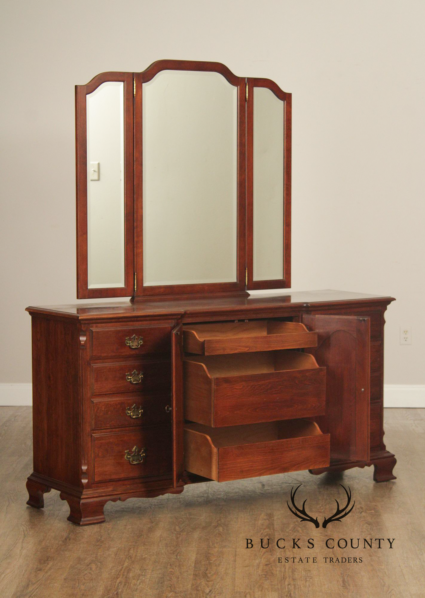 Pennsylvania House Chippendale Style Cherry Long Dresser with Mirror