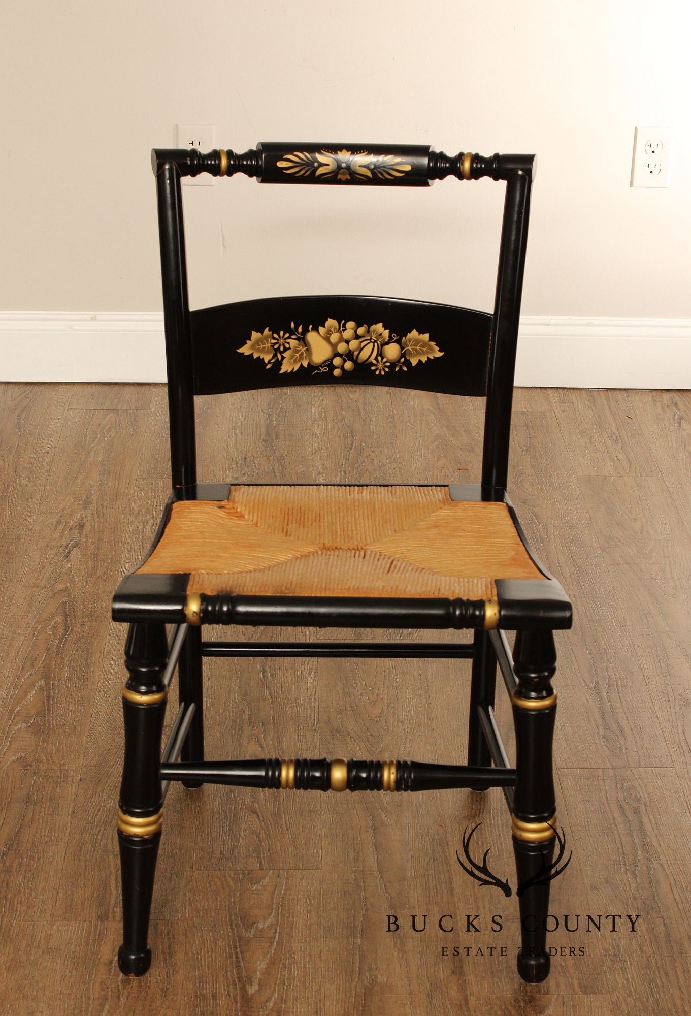 Early American Style Ebonized Rush Seat Side Chair