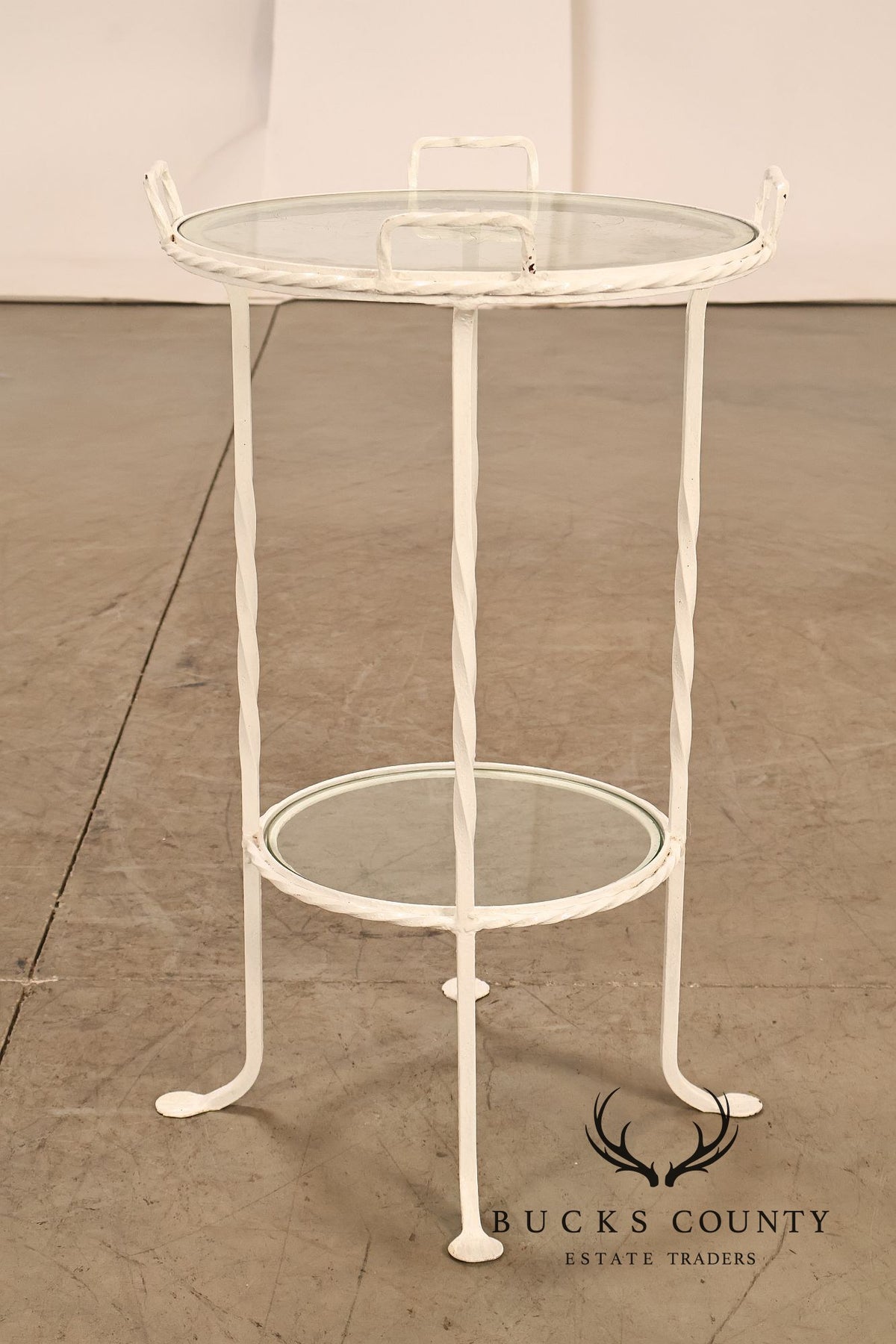 Vintage Wrought Iron And Glass Two Tier Patio Side Table