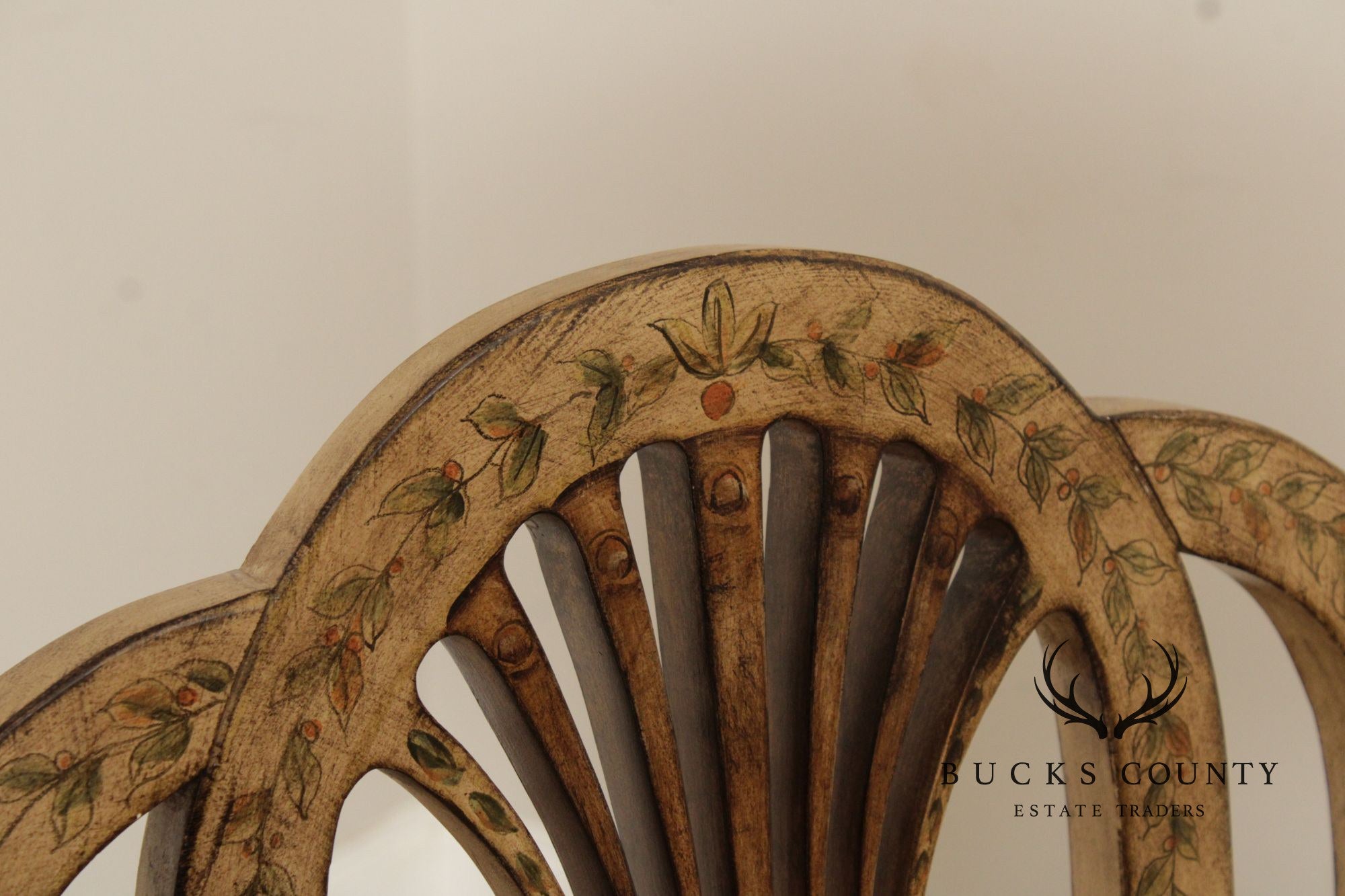 Lane Hepplewhite Style Paint Decorated Shied Back Side Chair