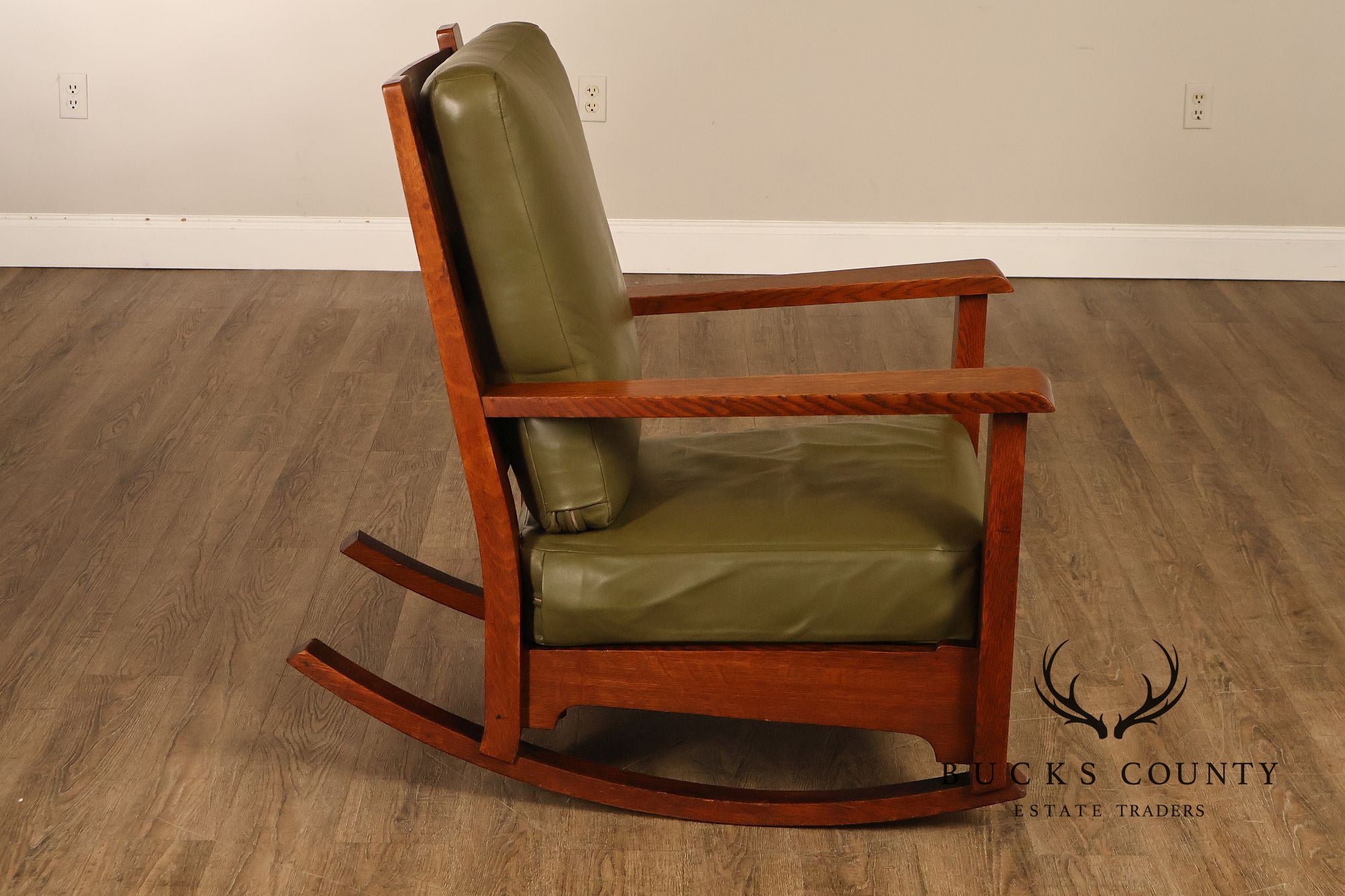 Early Rare Antique Stickley Brothers Arts And Crafts Inlaid Peacock Rocking Chair