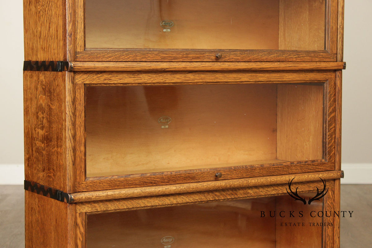 Antique Macey Oak Three Stack Barrister Bookcase