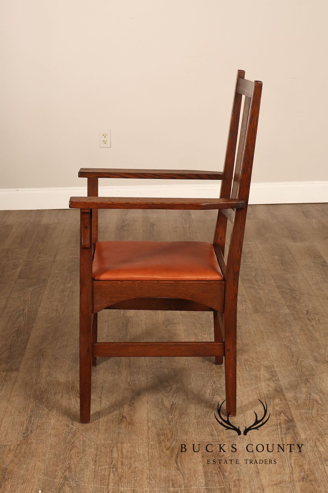 Gustav Stickley Antique Mission Oak Arts And Crafts Armchair With Leather Seat