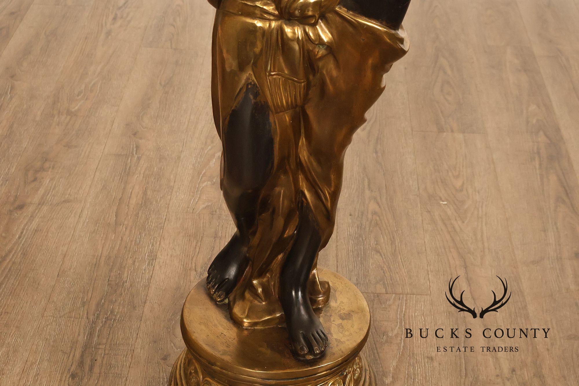 Neoclassical Style Pair Of Bronze Figural Torchere Floor Lamps