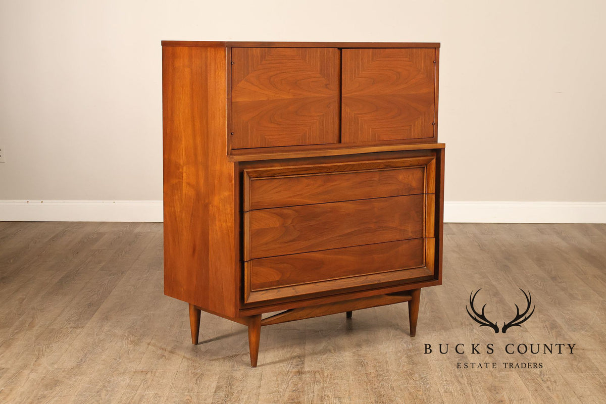Mid Century Modern Walnut Gentleman’s Chest With Cabinet And Drawers By Basic Witz