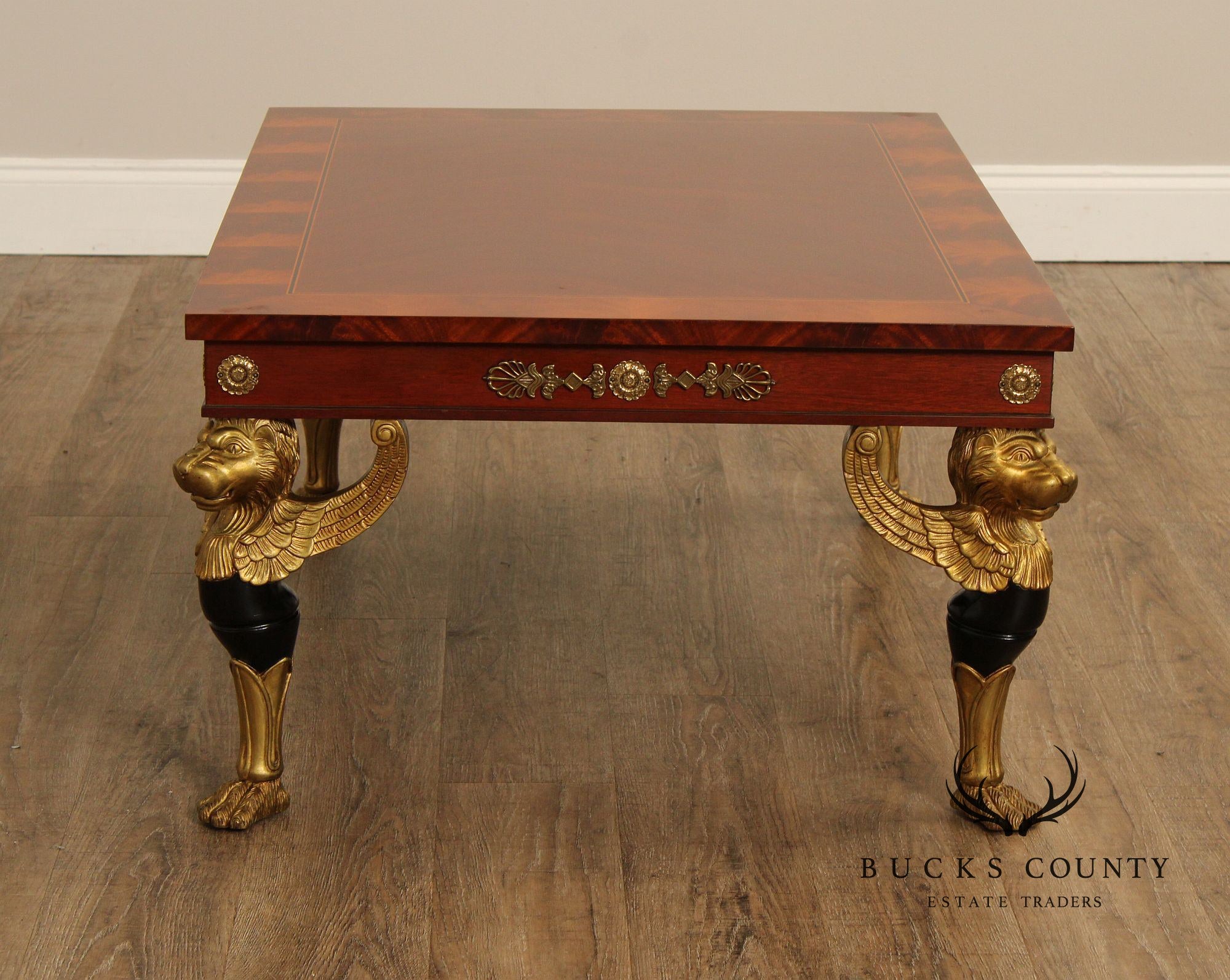Kindel Empire Style Partial Gilt Carved Mahogany Coffee Table
