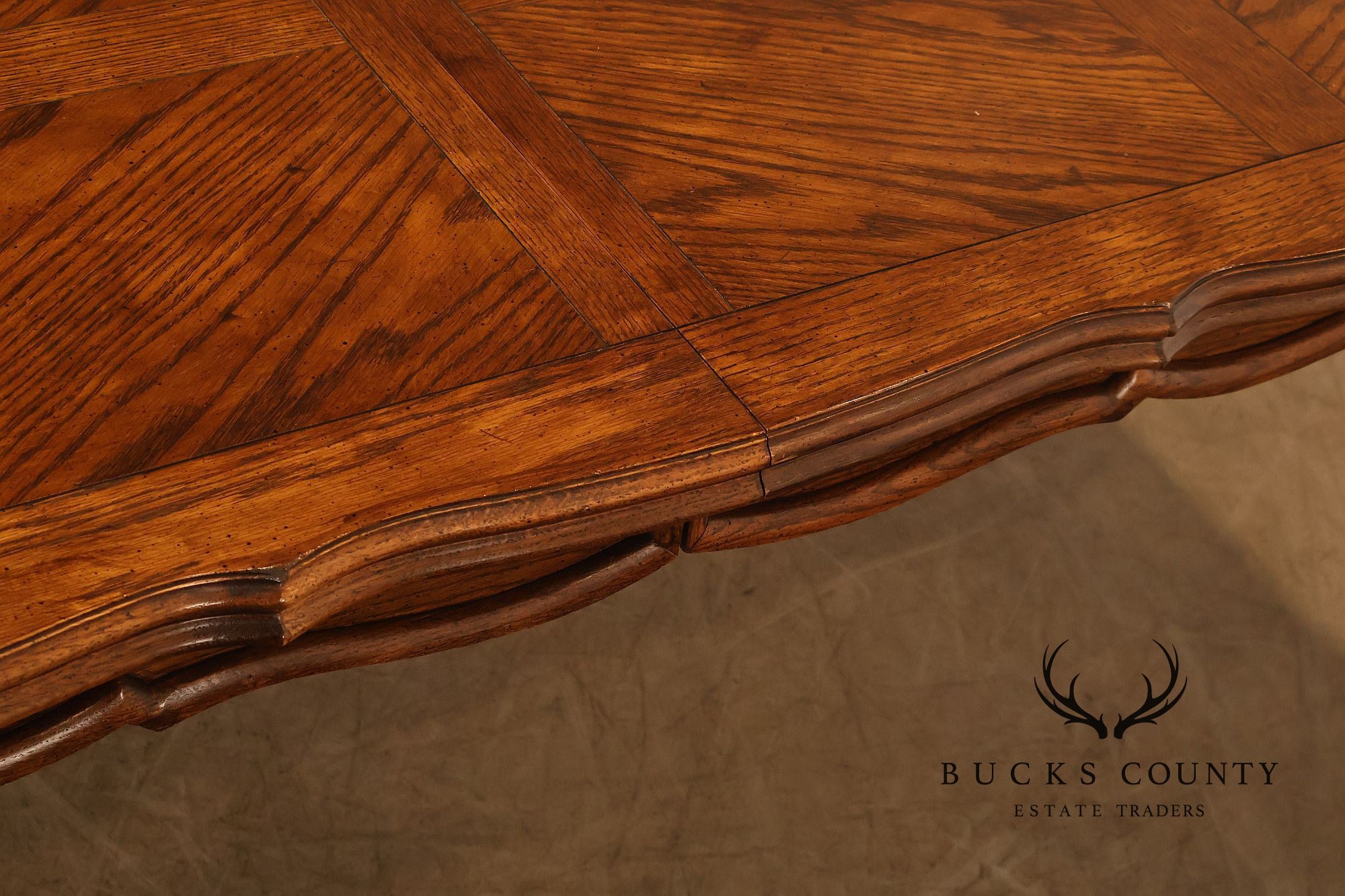 Century French Country Oak Parquet Top Expandable Dining Table With 2 Leaves