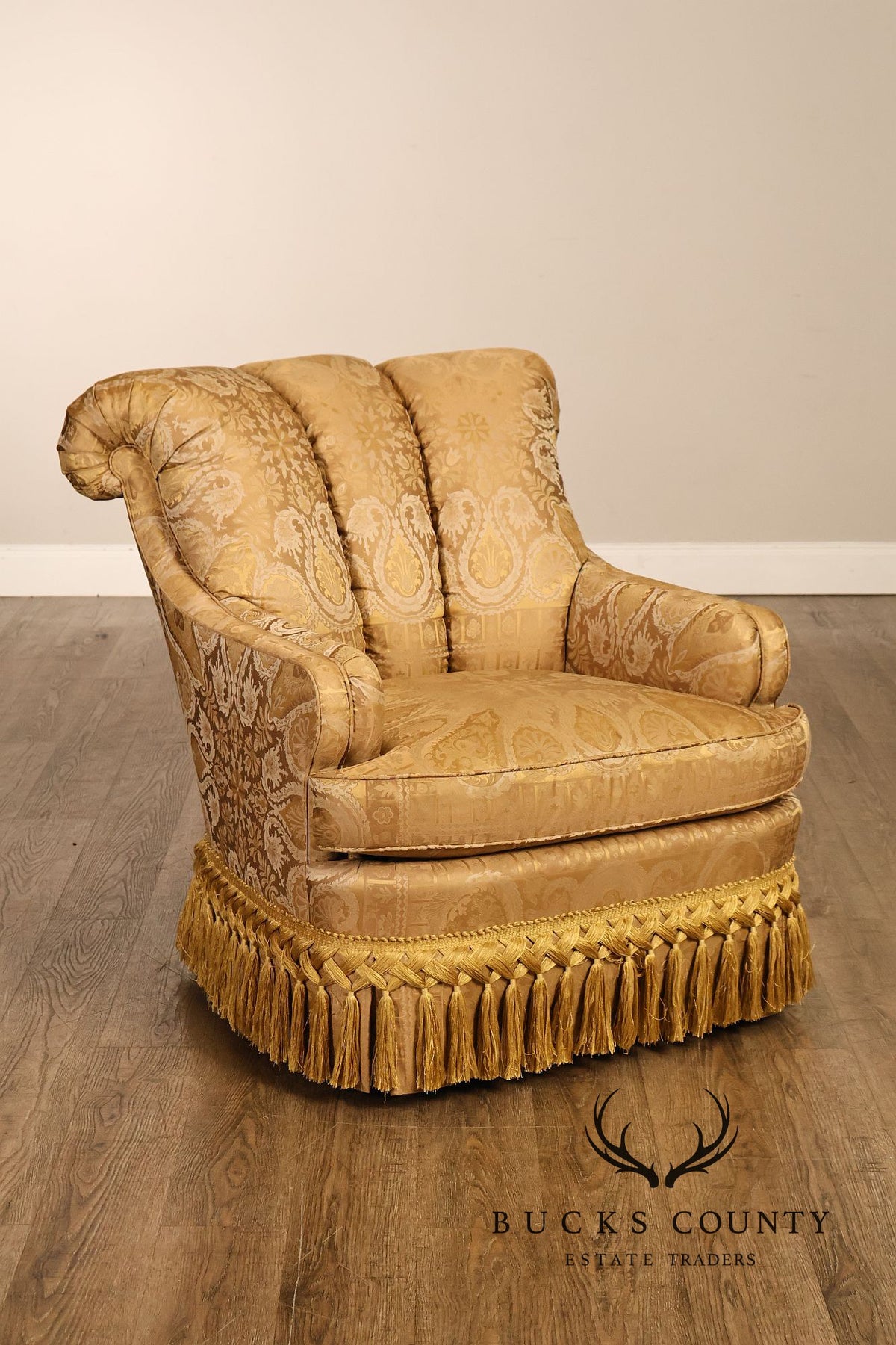 TRS Furniture Traditional Gold D amask Upholstered Lounge Chair And Ottoman