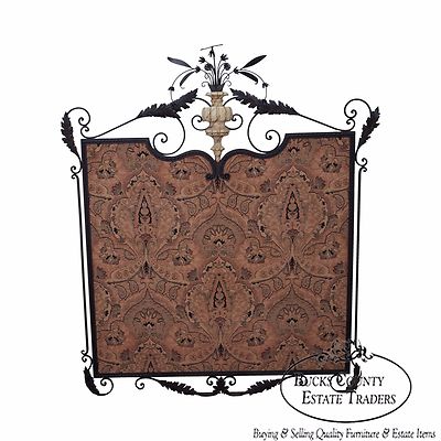 William Switzer Large Louis XVI Style Hand Forged Iron Framed Hanging Textile