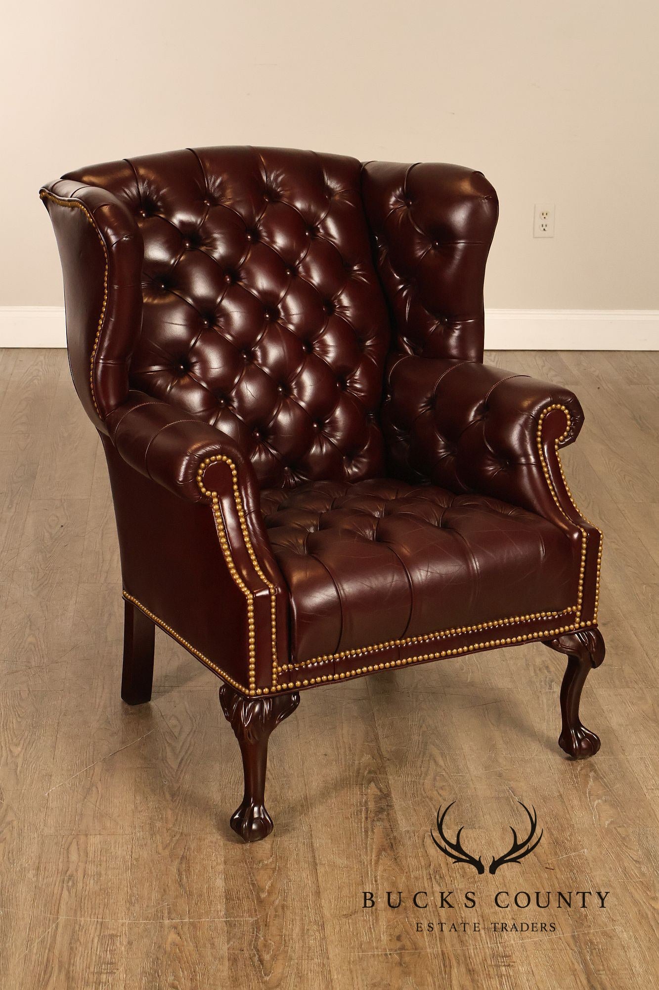 Leathercraft Chesterfield Style Tufted Oxblood Leather Wing Chair